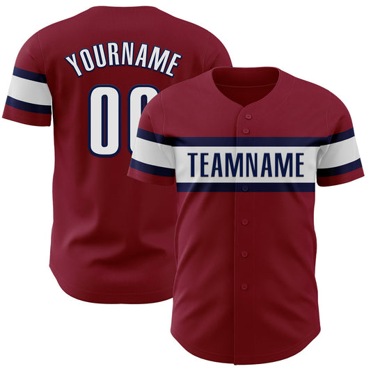 Custom Crimson White-Navy Authentic Baseball Jersey - Main View