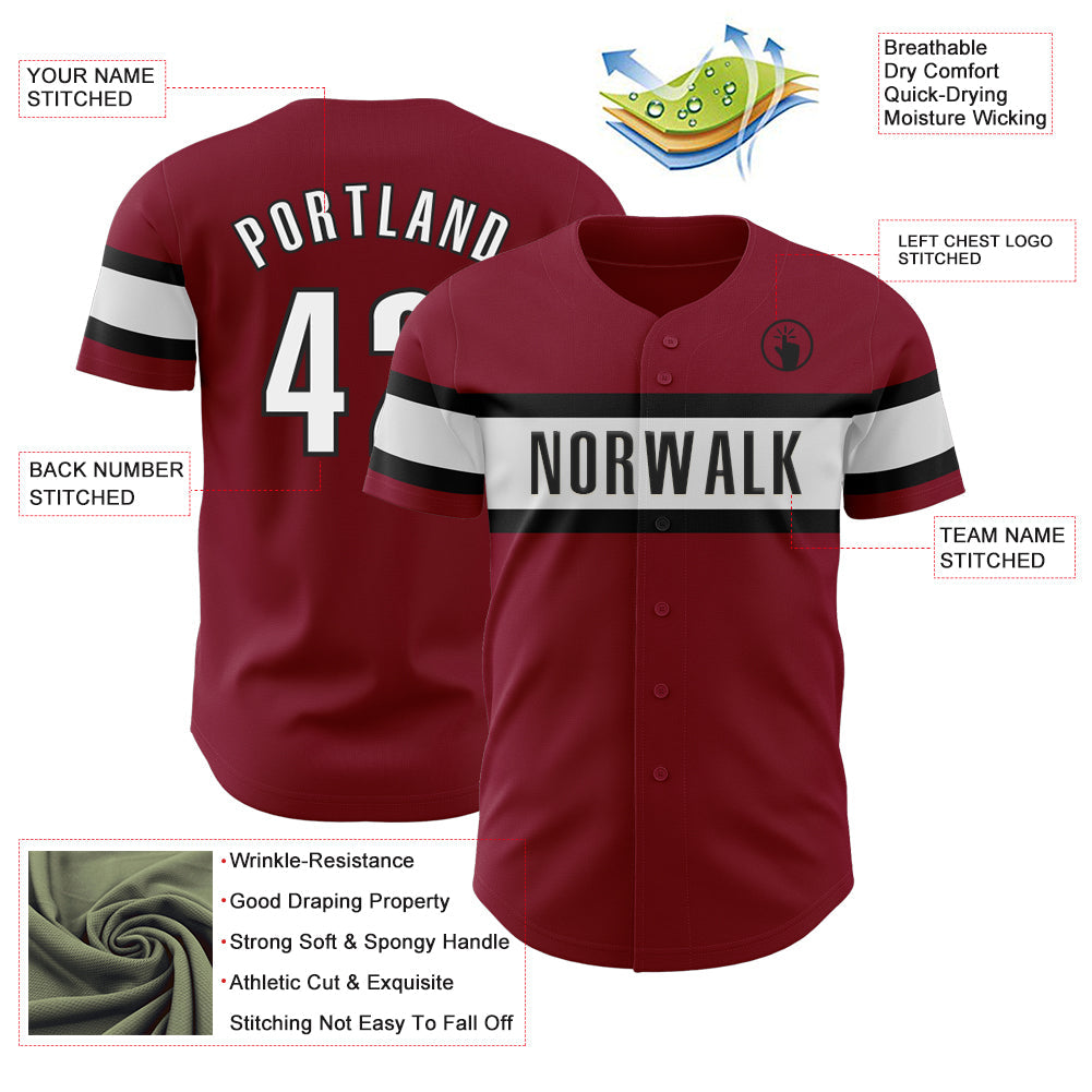 Custom Crimson White-Black Authentic Baseball Jersey view 3