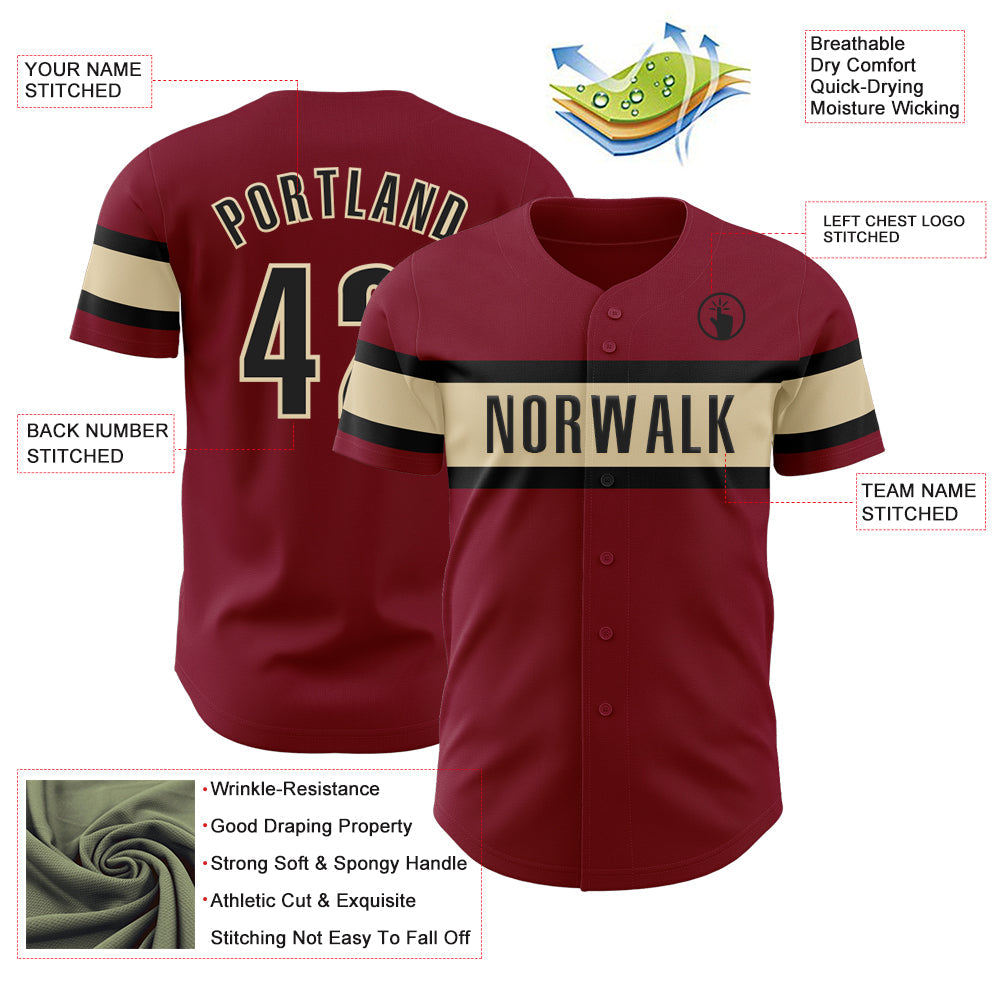 Custom Crimson Black-Cream Authentic Baseball Jersey view 3
