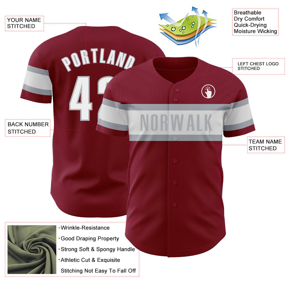 Custom Crimson White-Gray Authentic Baseball Jersey view 3