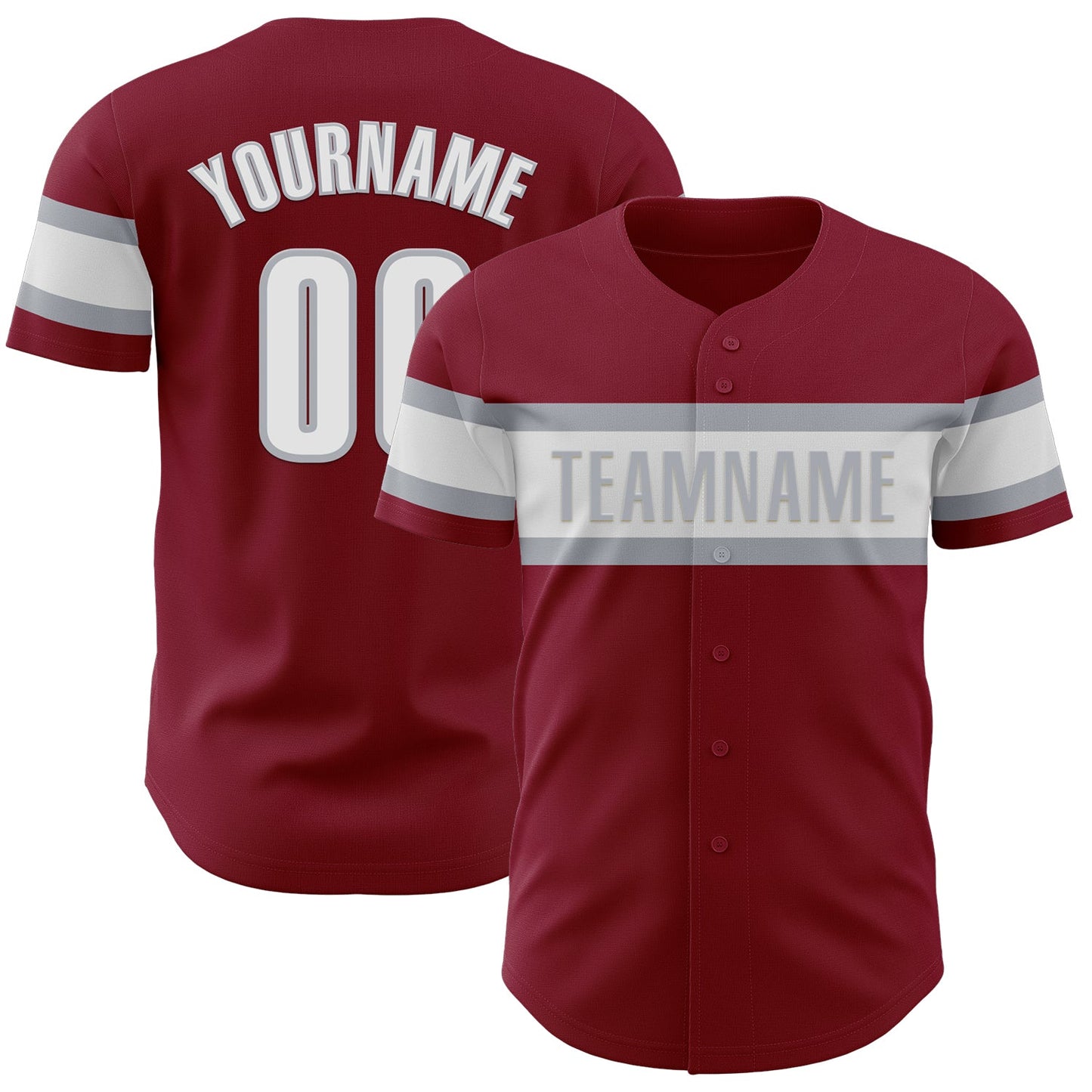 Custom Crimson White-Gray Authentic Baseball Jersey - Main View