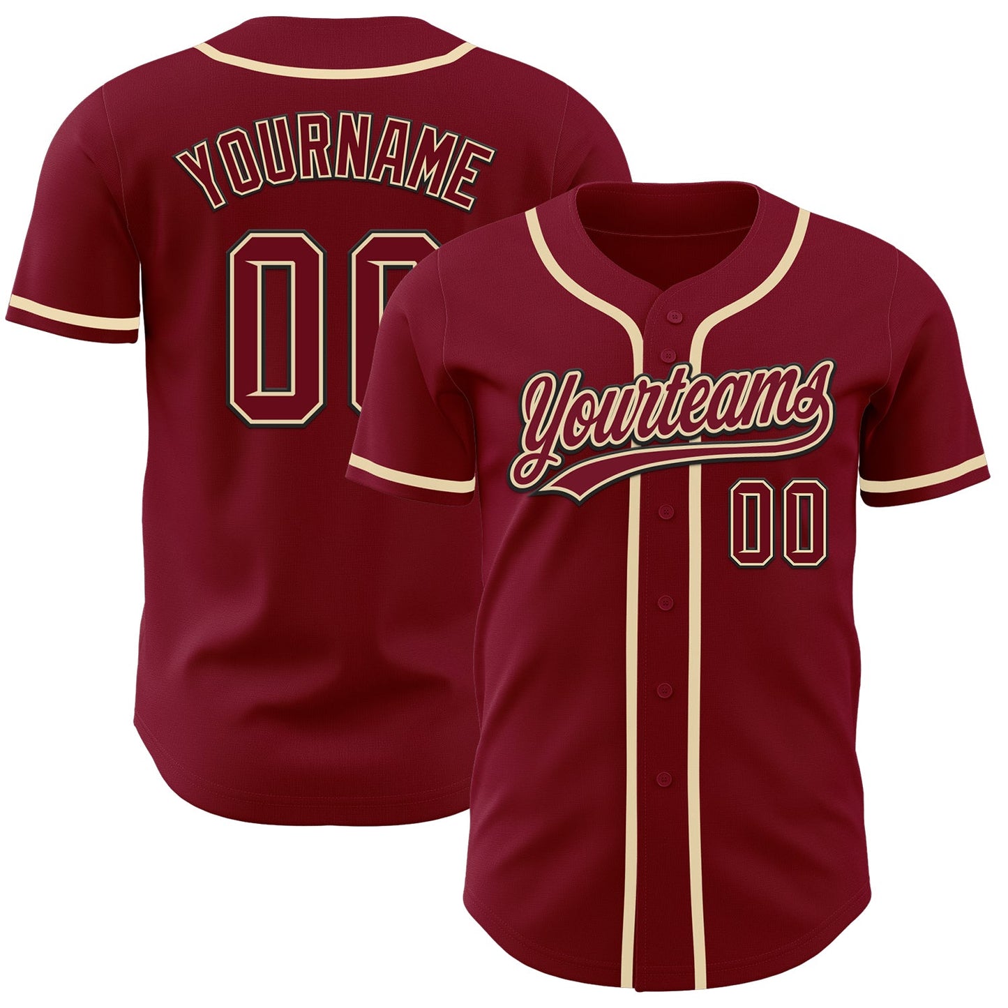 Custom Crimson Cream-Black Authentic Baseball Jersey - Main View