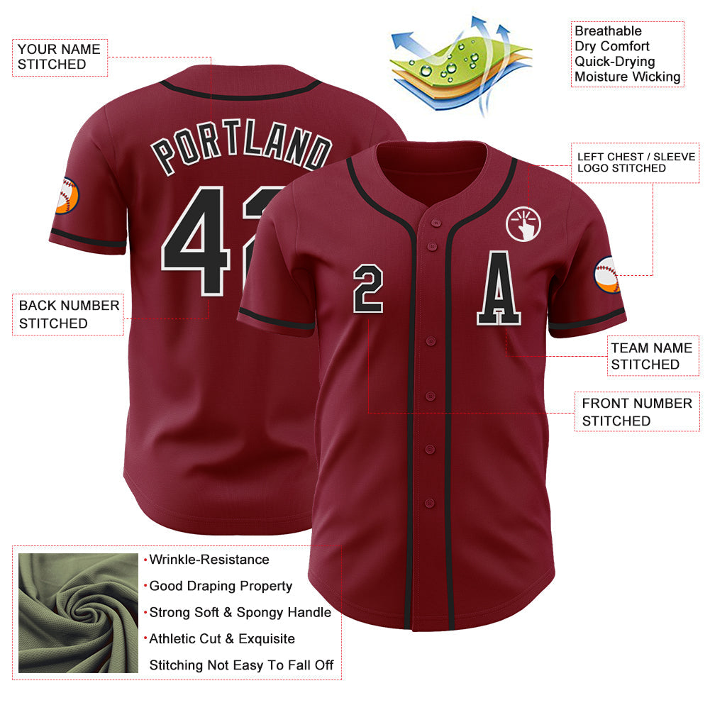 Custom Crimson Black-White Authentic Baseball Jersey view 2