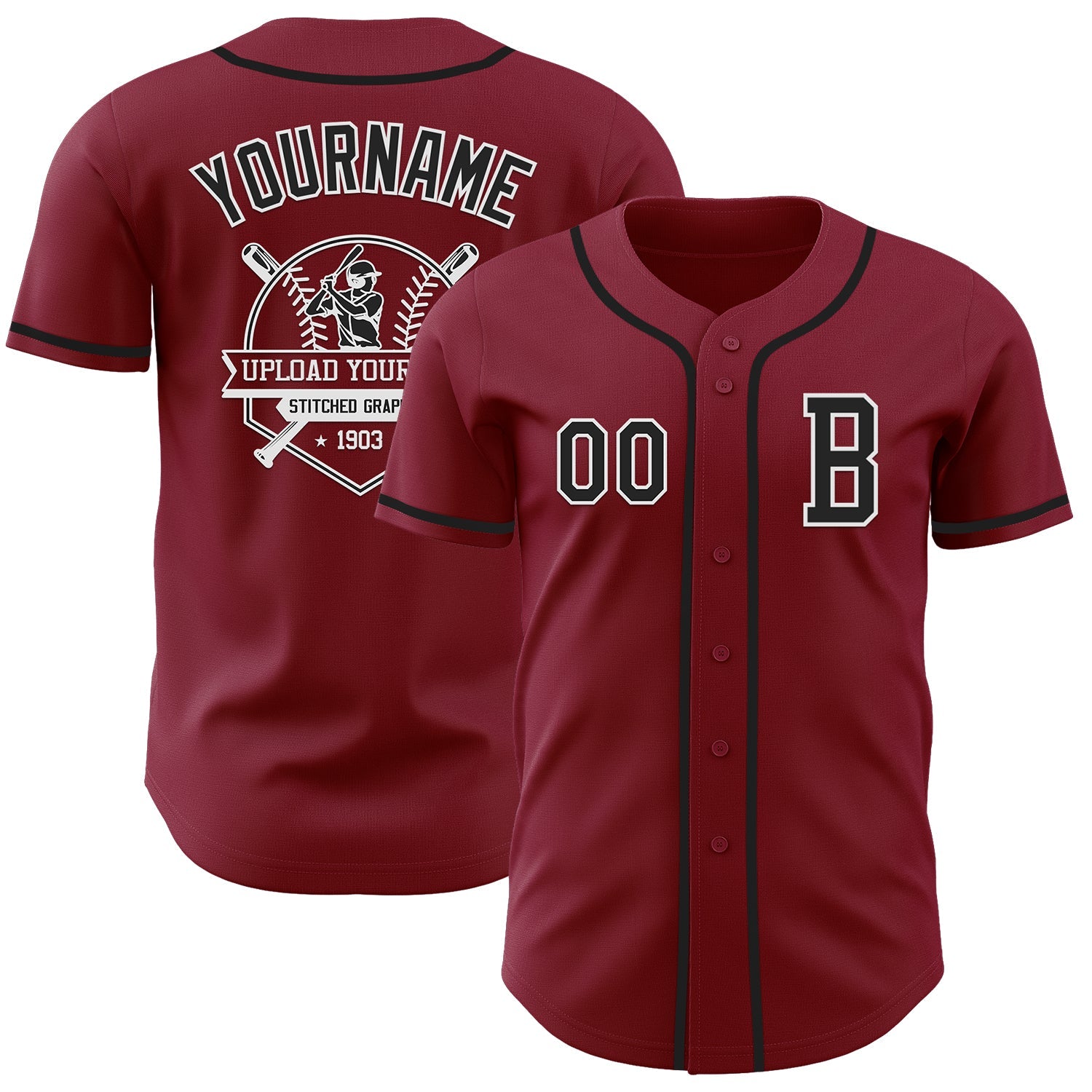 Custom Crimson Black-White Authentic Baseball Jersey view 5