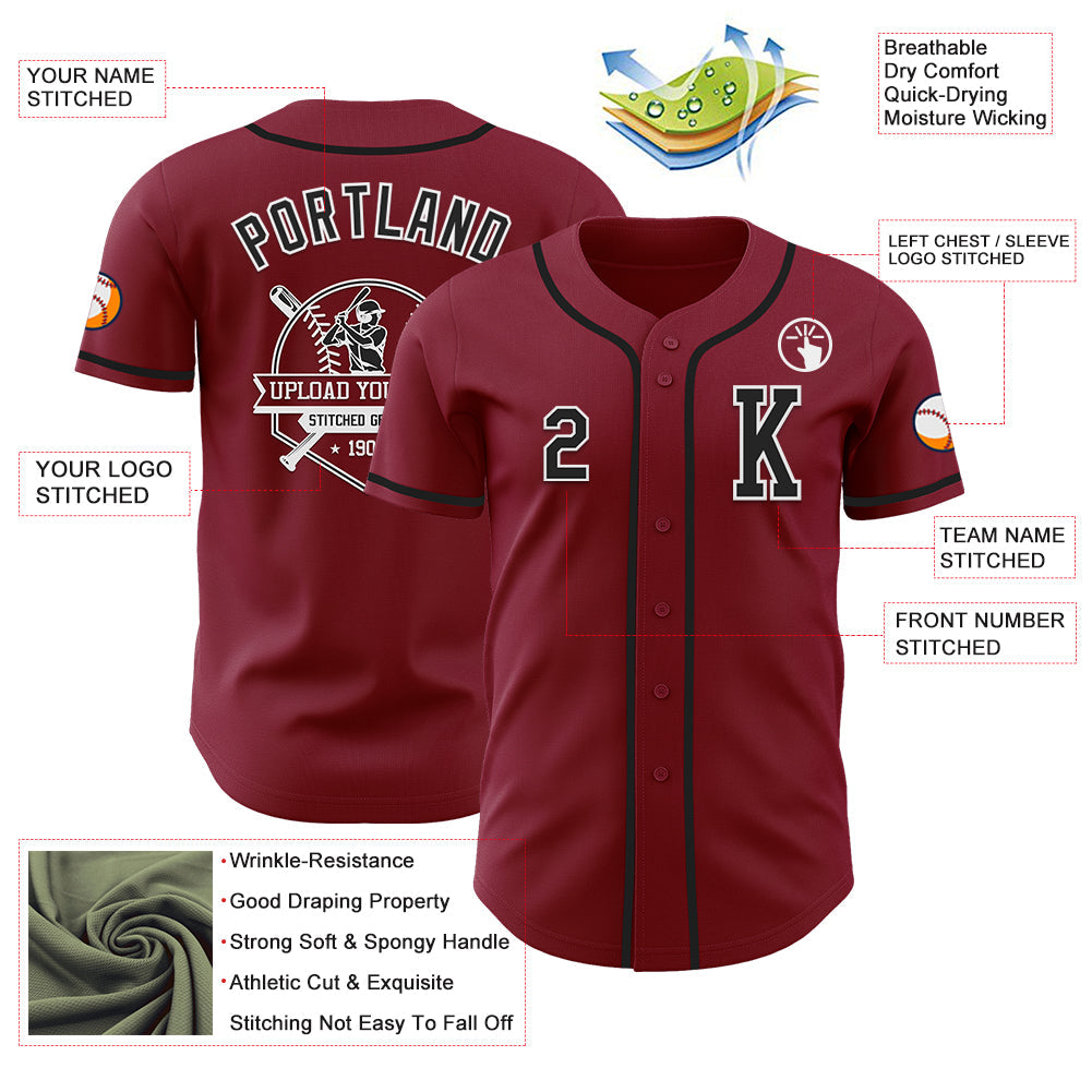 Custom Crimson Black-White Authentic Baseball Jersey view 6