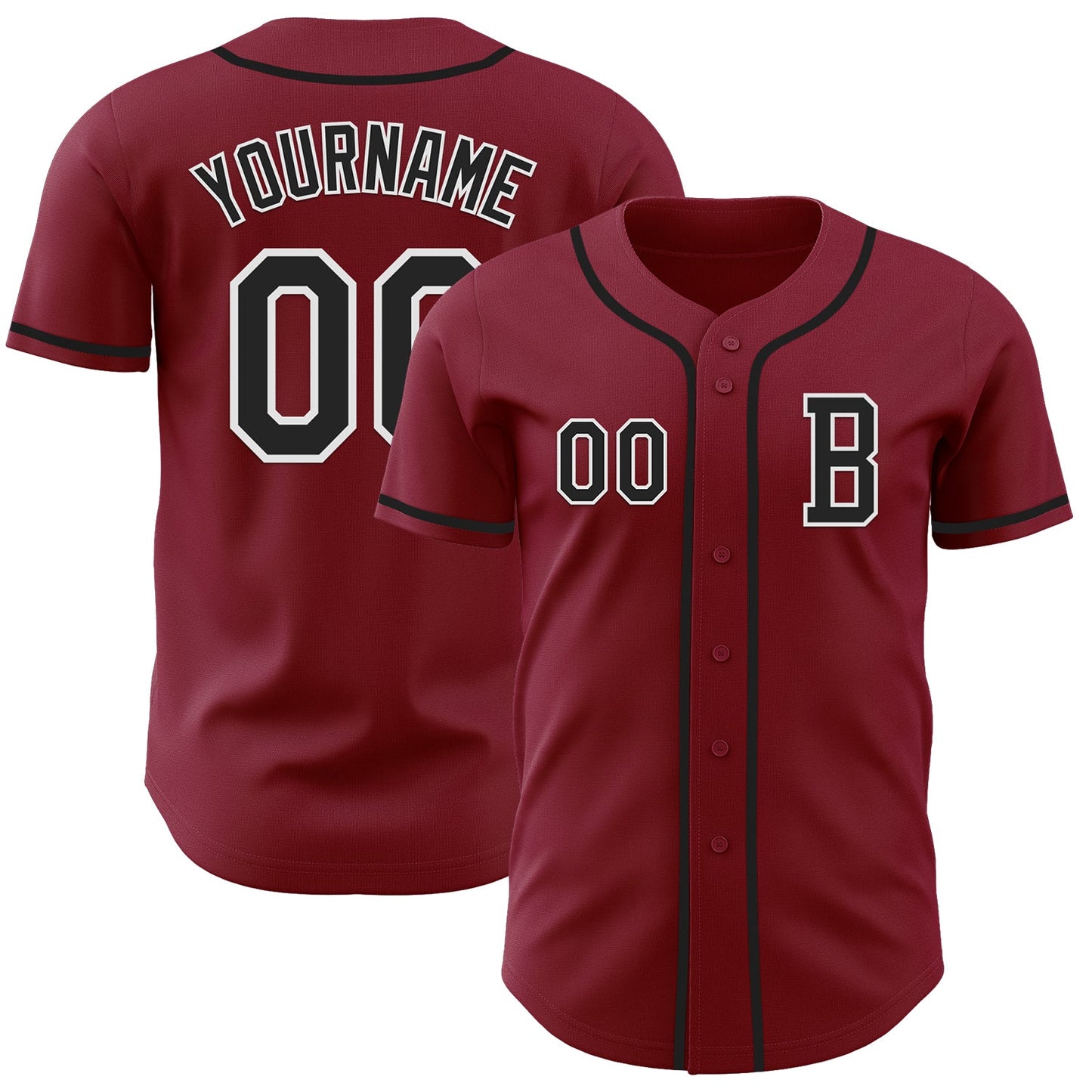 Custom Crimson Black-White Authentic Baseball Jersey - Main View