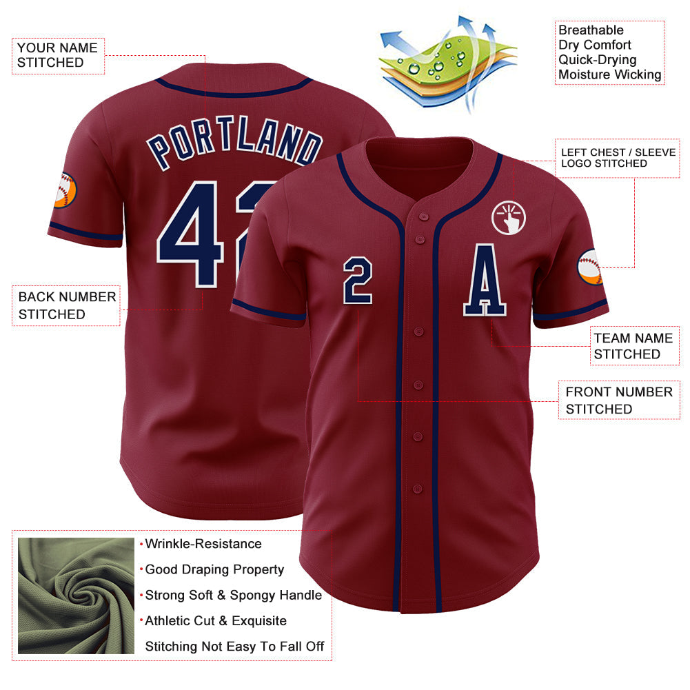 Custom Crimson Navy-White Authentic Baseball Jersey view 2