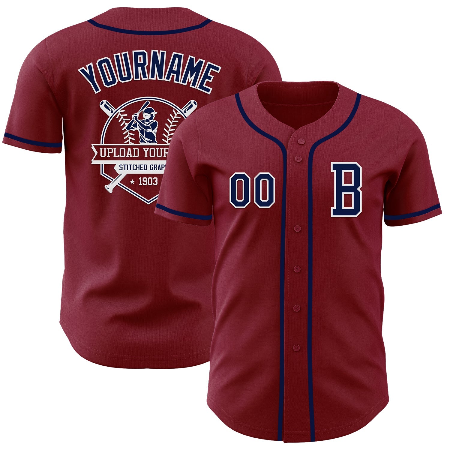 Custom Crimson Navy-White Authentic Baseball Jersey view 5