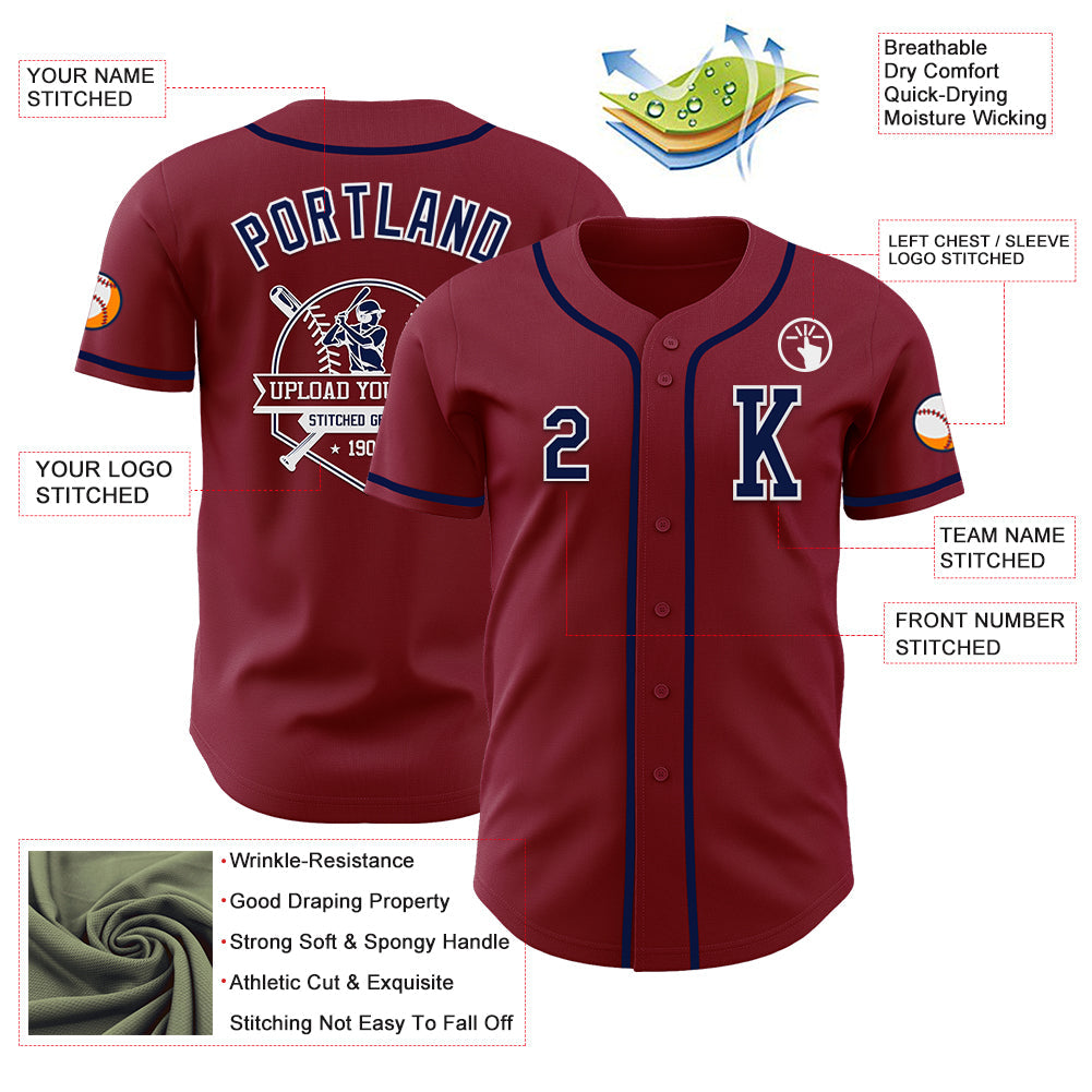 Custom Crimson Navy-White Authentic Baseball Jersey view 6
