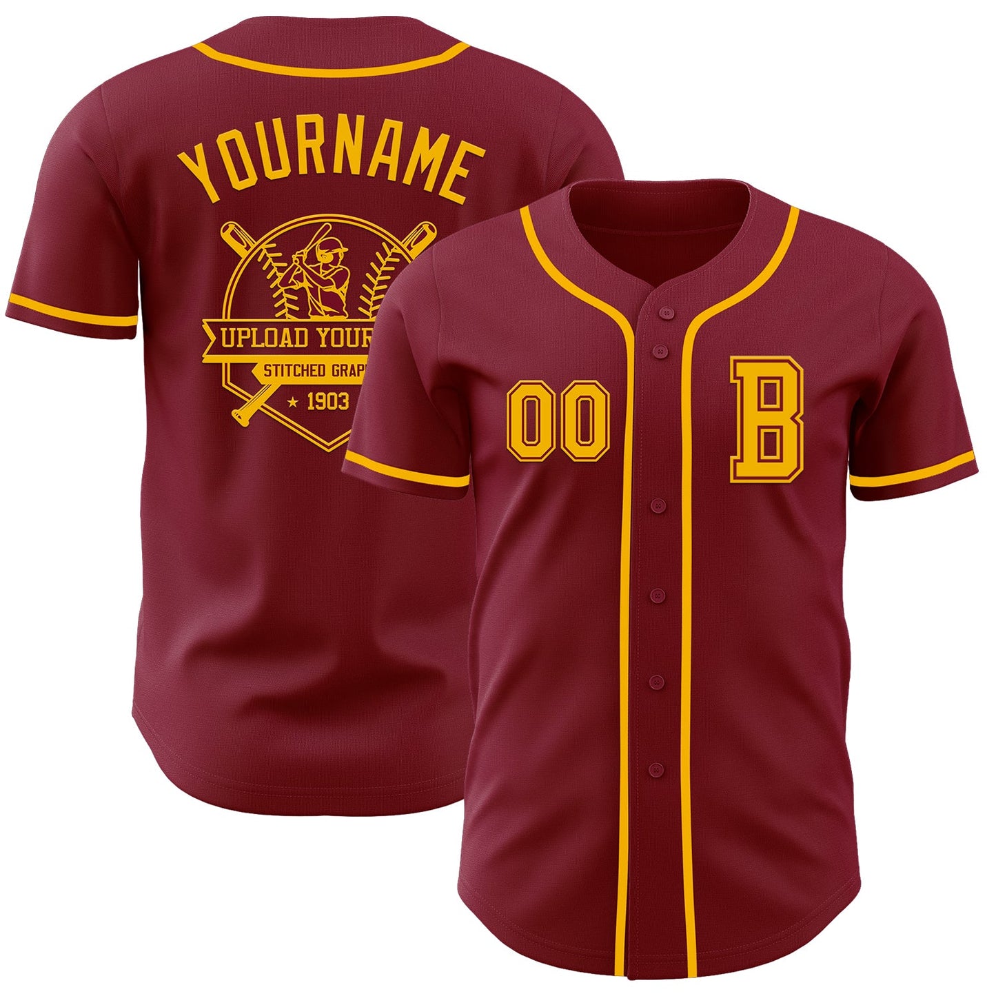 Custom Crimson Gold Authentic Baseball Jersey view 5