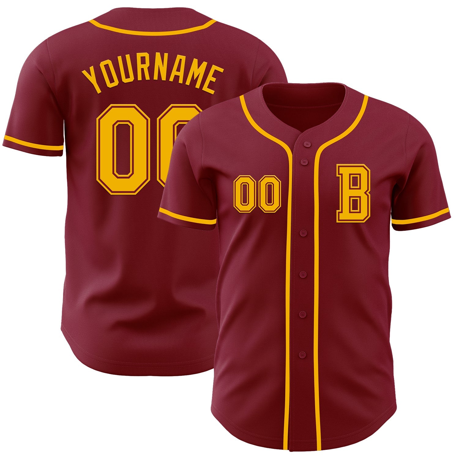 Custom Crimson Gold Authentic Baseball Jersey - Main View