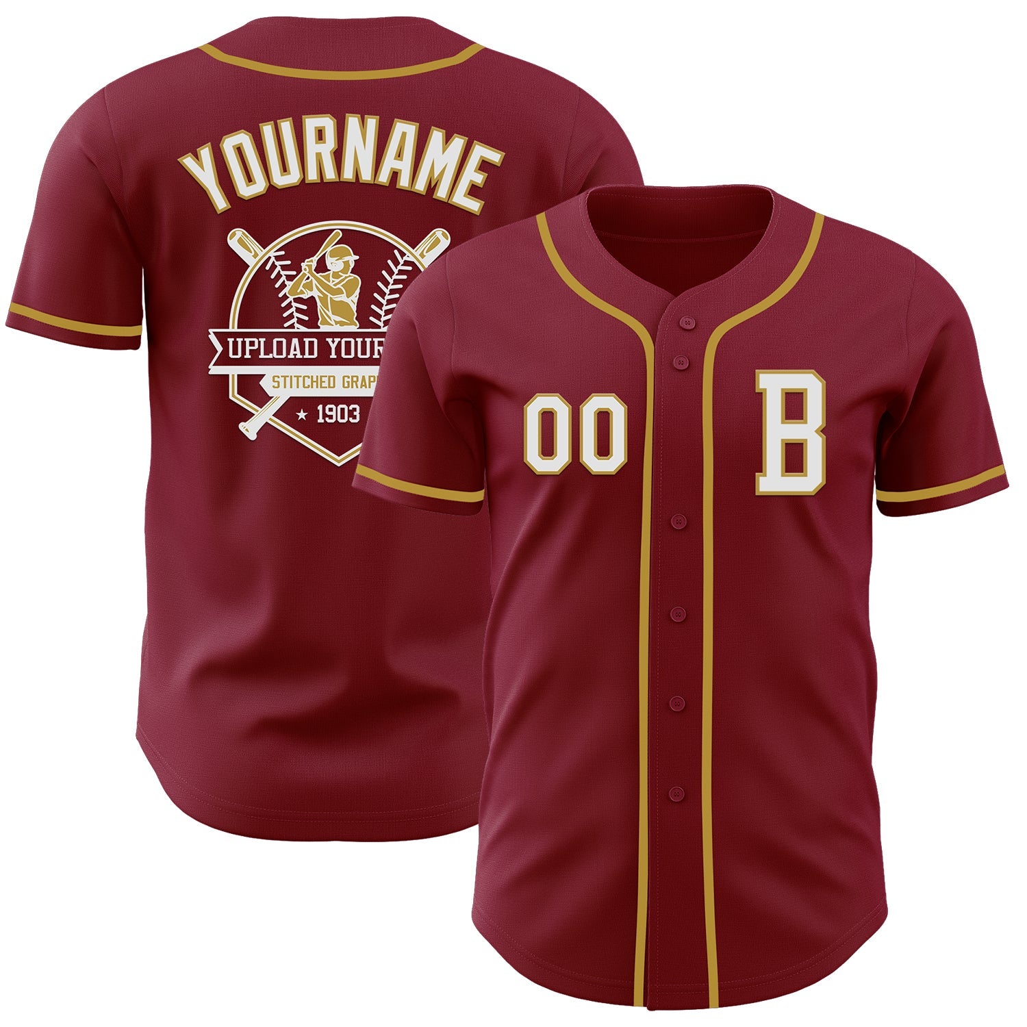 Custom Crimson White-Old Gold Authentic Baseball Jersey view 5
