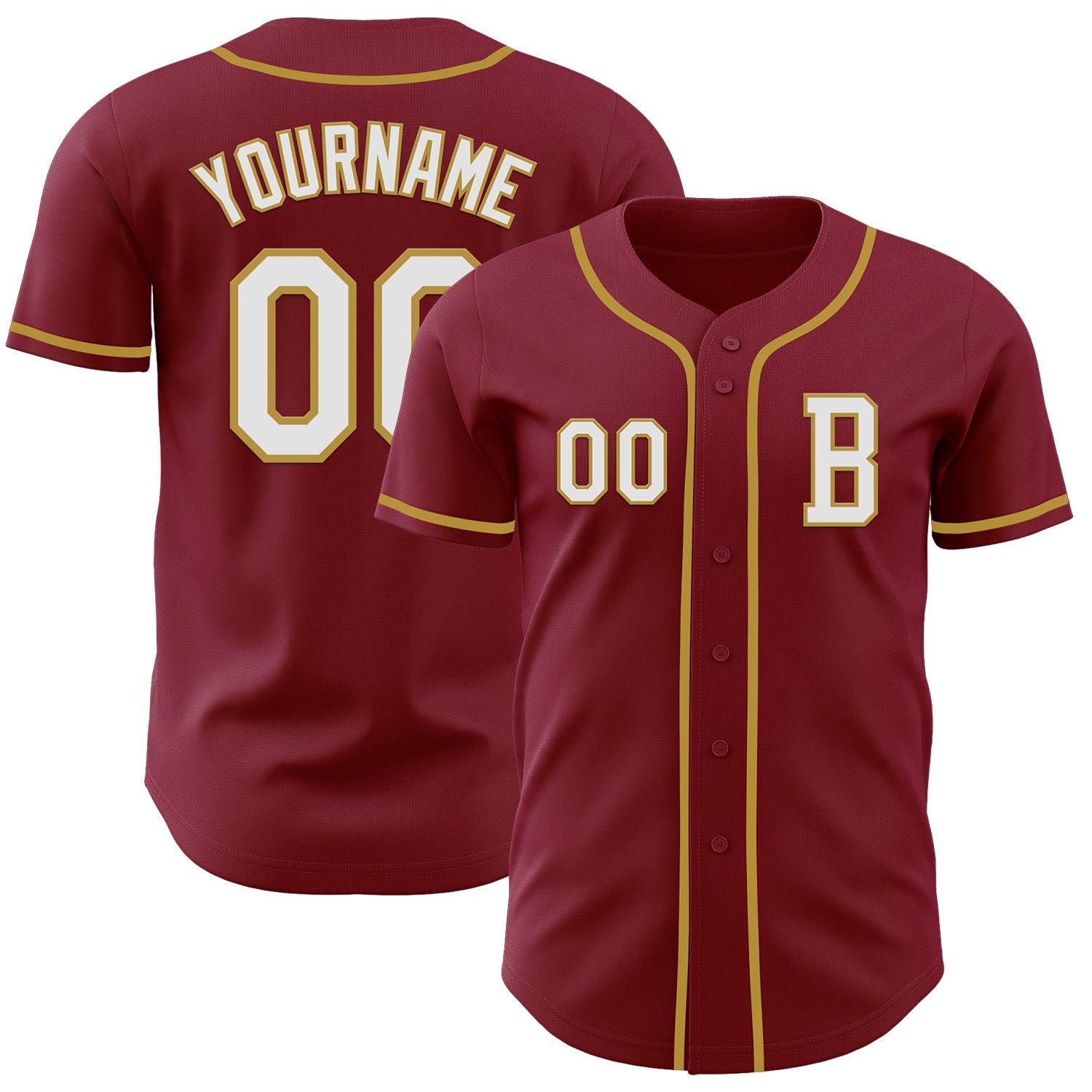 Custom Crimson White-Old Gold Authentic Baseball Jersey - Main View