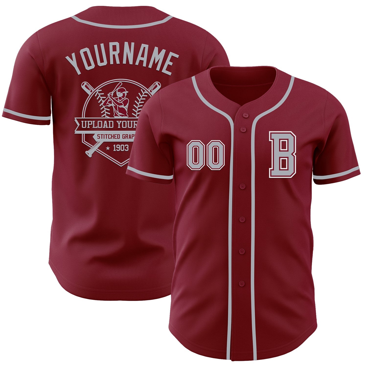Custom Crimson Gray-White Authentic Baseball Jersey view 5