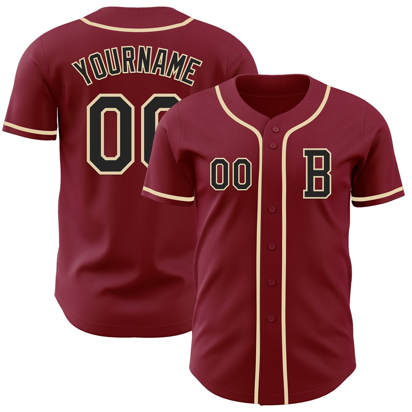 Custom Crimson Black-Cream Authentic Baseball Jersey - Main View