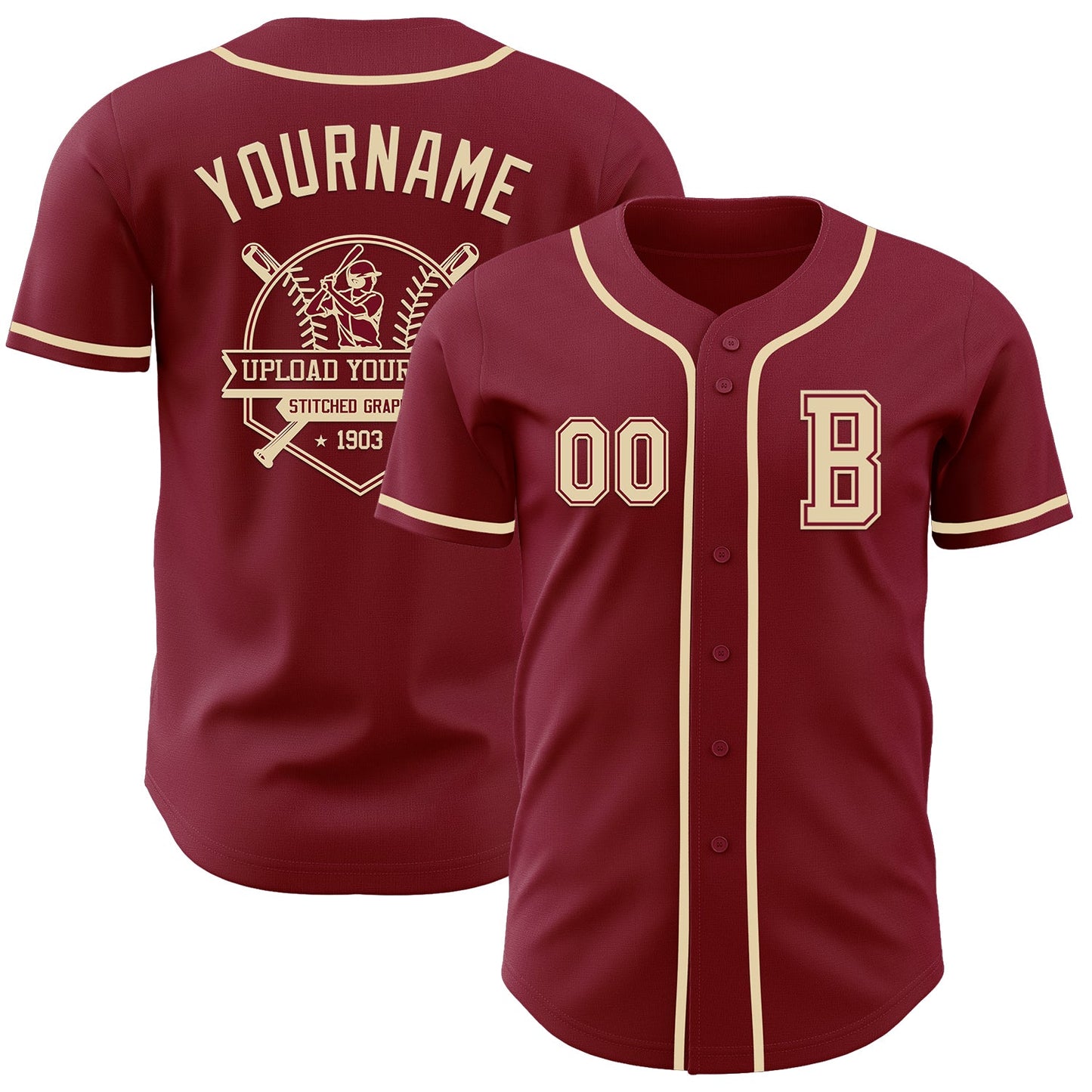 Custom Crimson Cream Authentic Baseball Jersey view 5