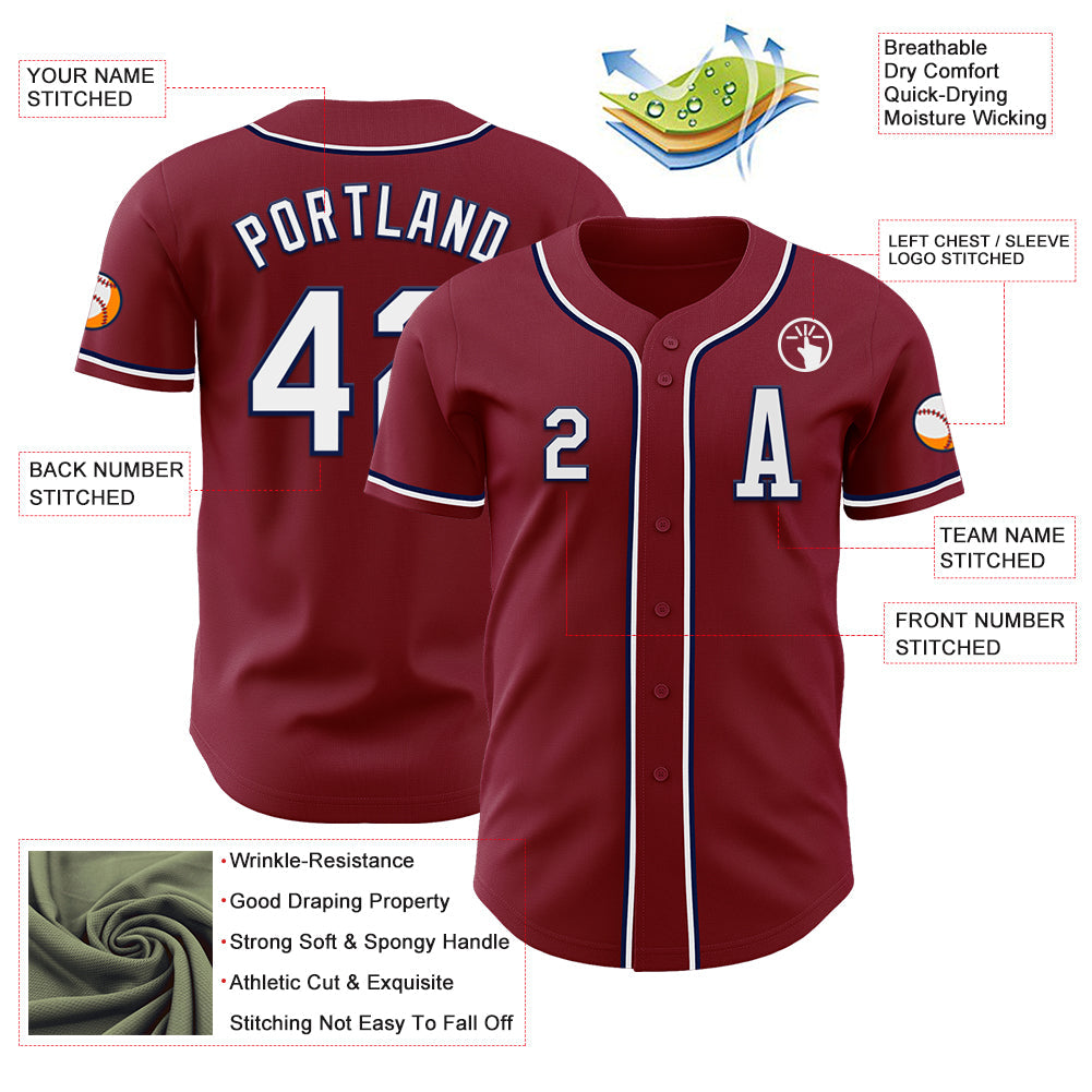 Custom Crimson White-Navy Authentic Baseball Jersey view 2