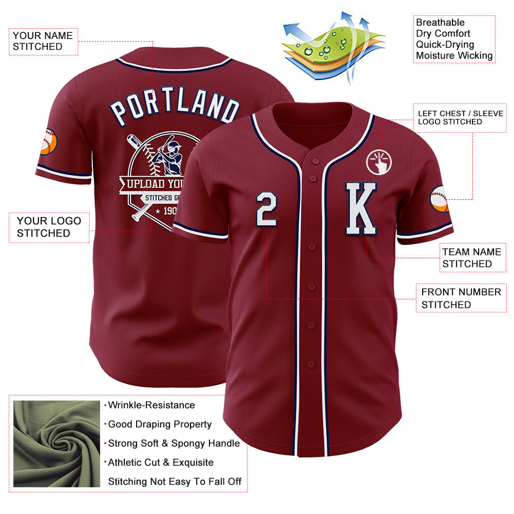 Custom Crimson White-Navy Authentic Baseball Jersey view 6