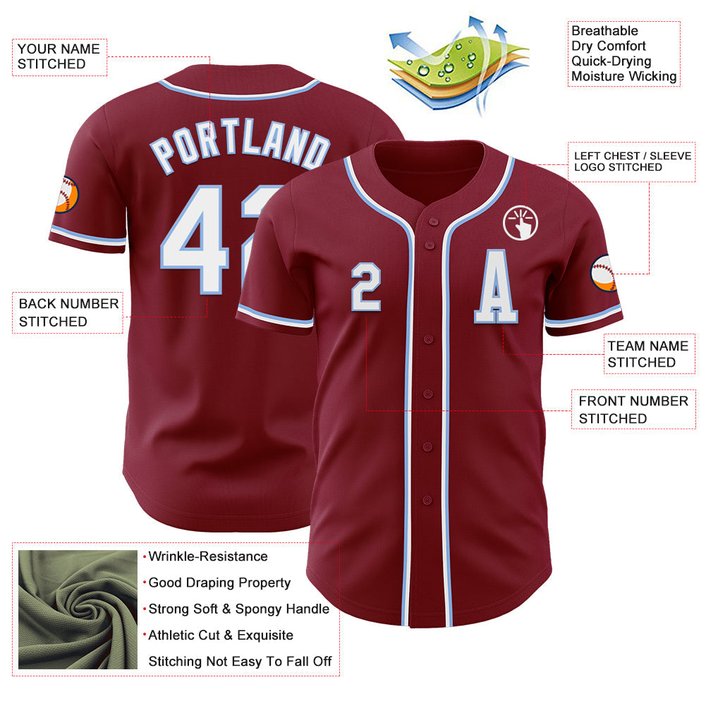 Custom Crimson White-Light Blue Authentic Baseball Jersey view 2
