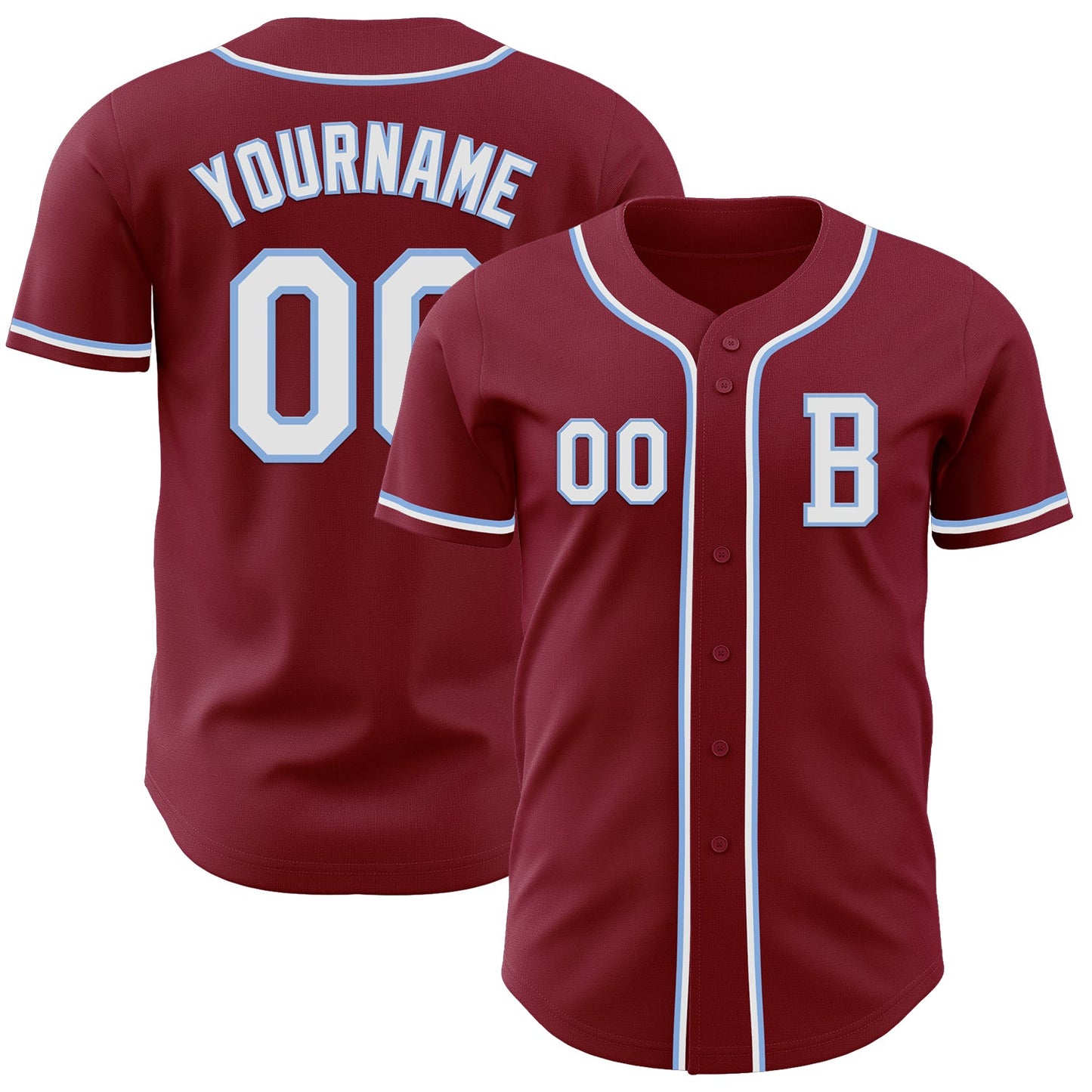 Custom Crimson White-Light Blue Authentic Baseball Jersey - Main View