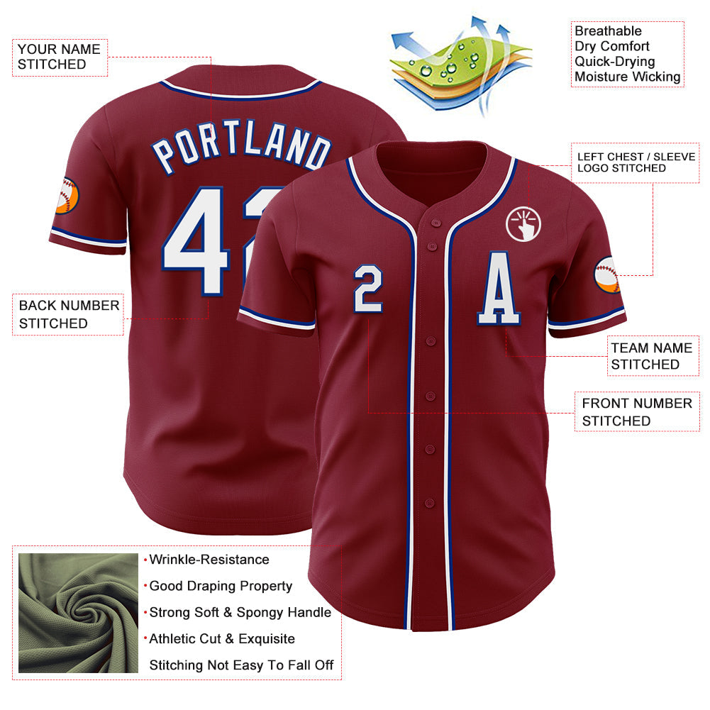 Custom Crimson White-Royal Authentic Baseball Jersey view 2