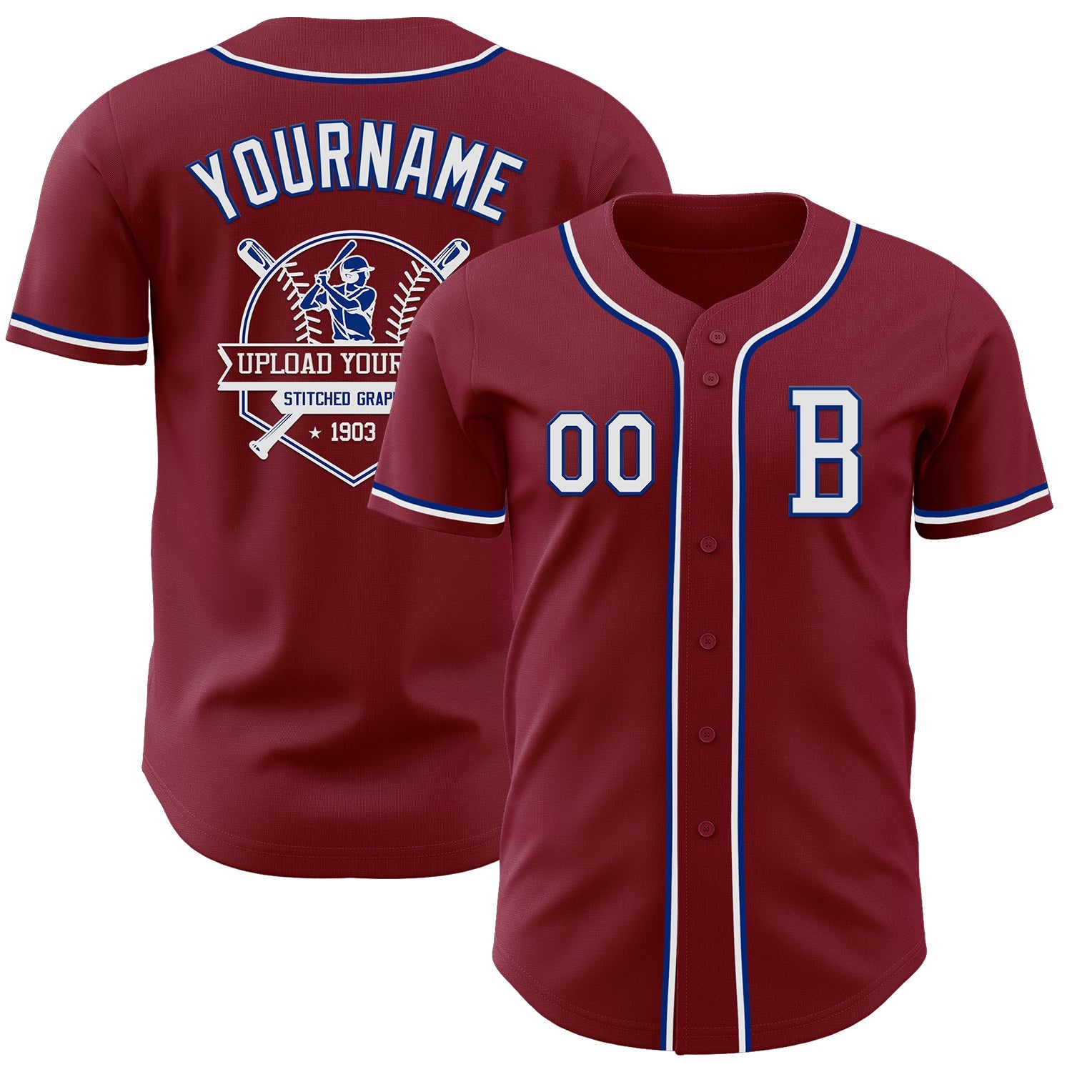 Custom Crimson White-Royal Authentic Baseball Jersey view 5