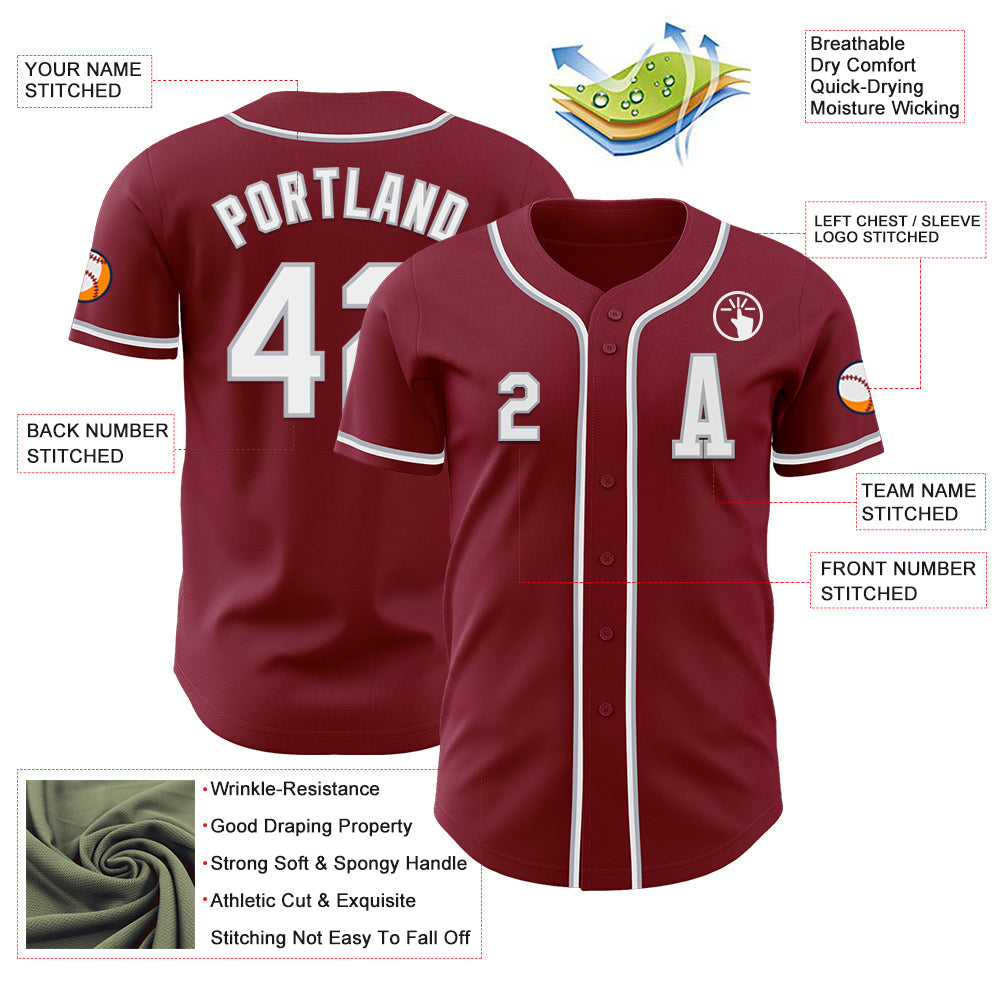 Custom Crimson White-Gray Authentic Baseball Jersey view 2