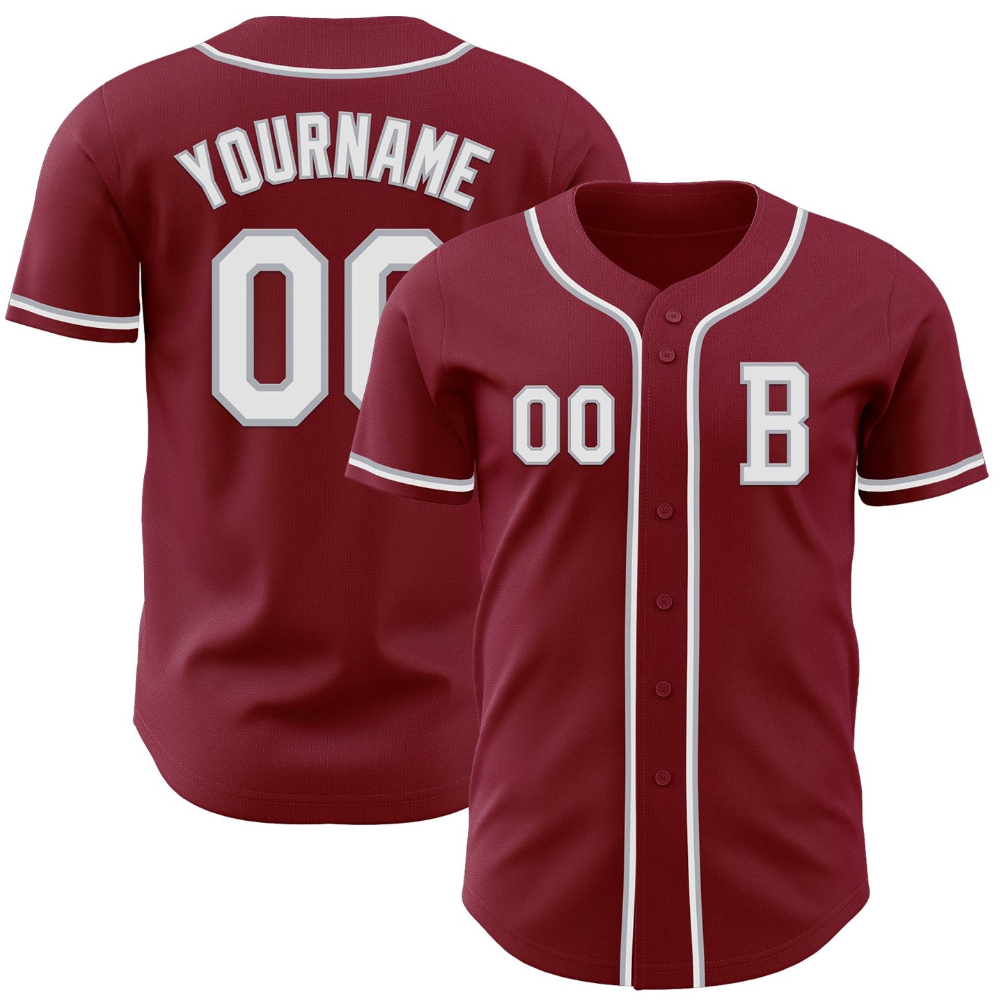 Custom Crimson White-Gray Authentic Baseball Jersey - Main View