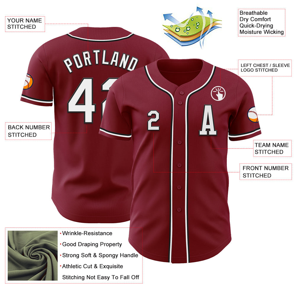 Custom Crimson White-Black Authentic Baseball Jersey view 2