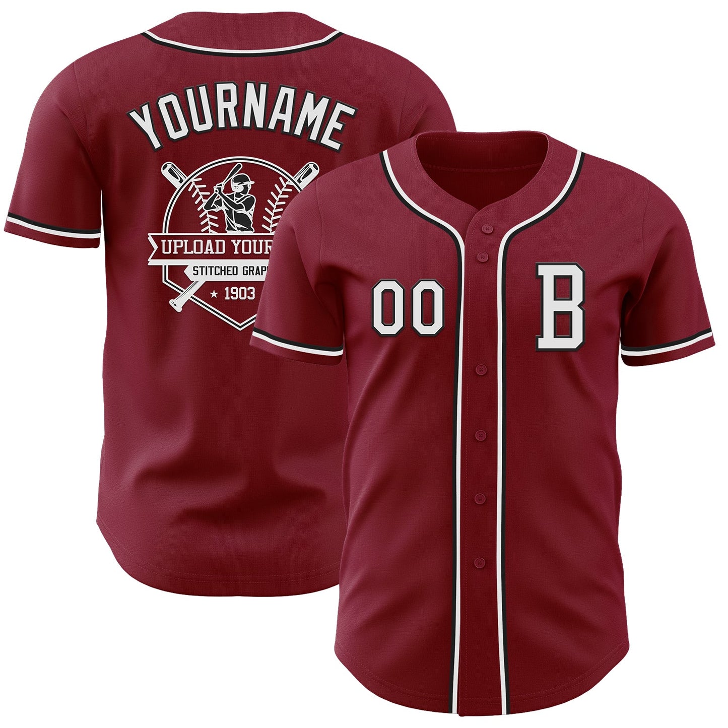 Custom Crimson White-Black Authentic Baseball Jersey view 5
