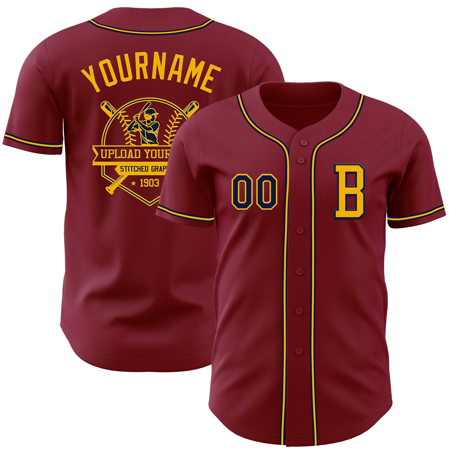 Custom Crimson Navy-Gold Authentic Baseball Jersey view 5