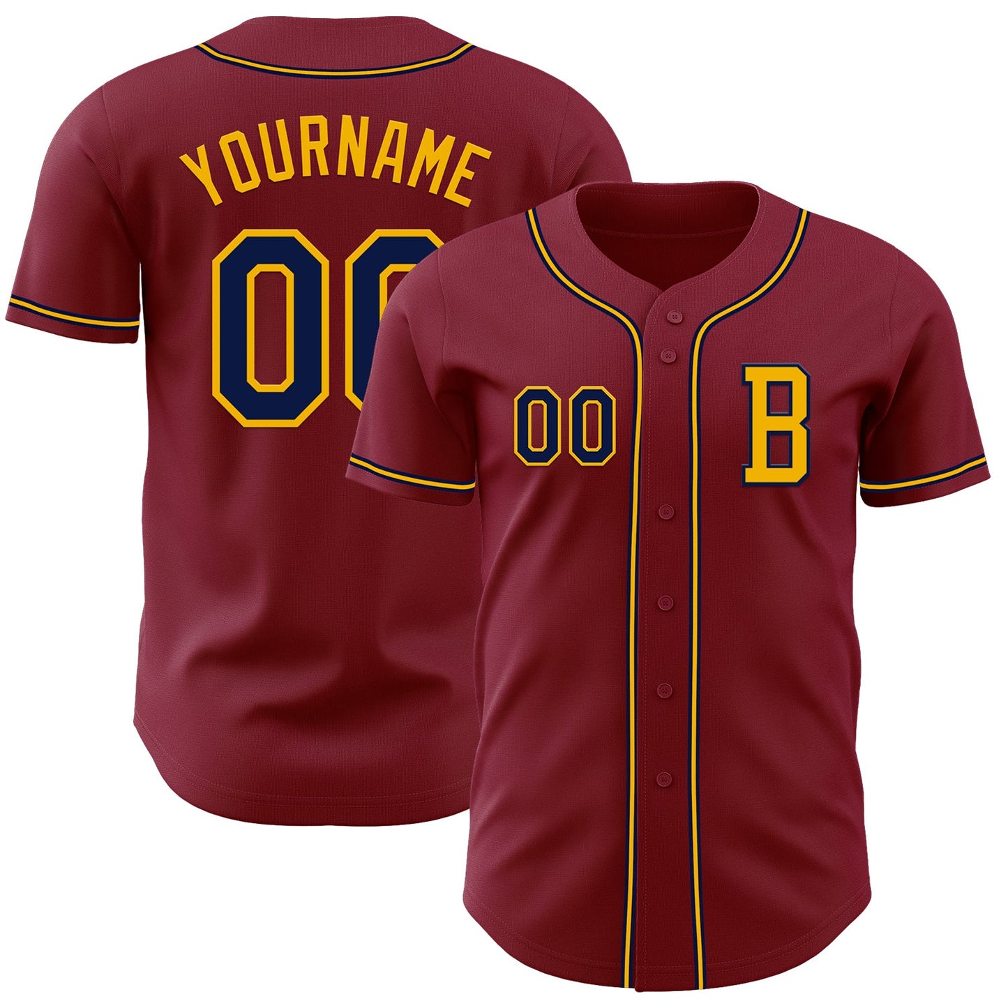 Custom Crimson Navy-Gold Authentic Baseball Jersey - Main View