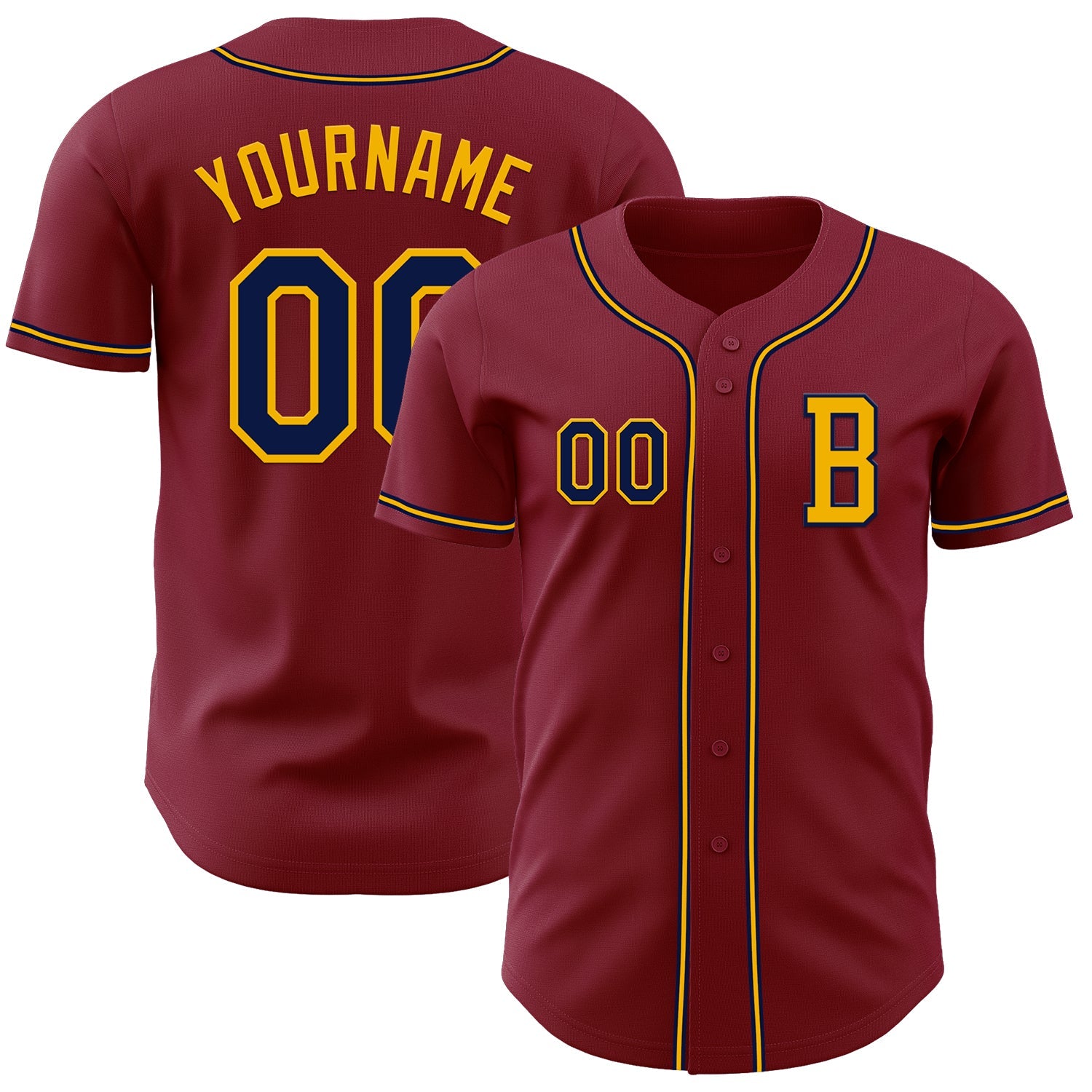 Custom Crimson Navy-Gold Authentic Baseball Jersey - Main View