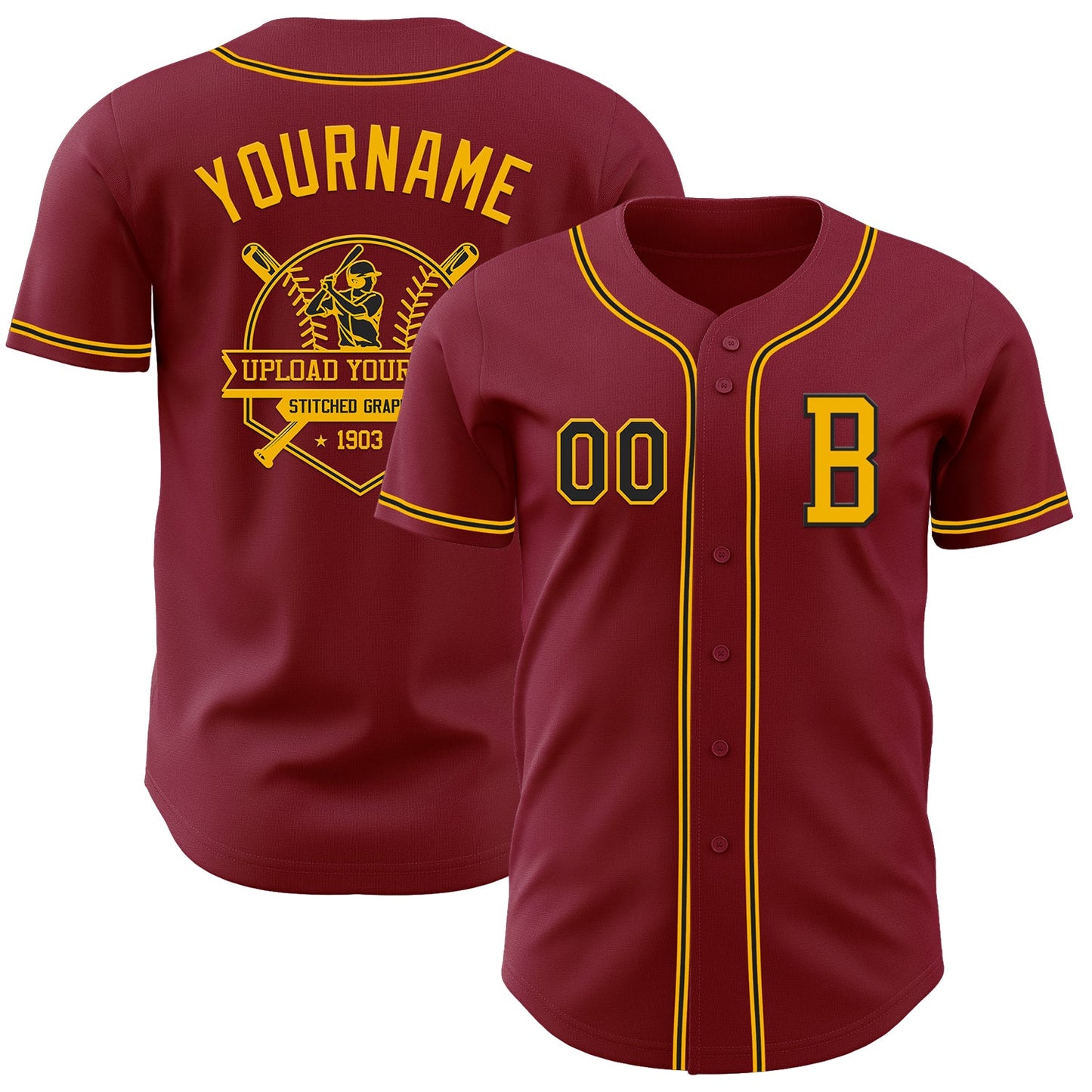 Custom Crimson Black-Gold Authentic Baseball Jersey view 5