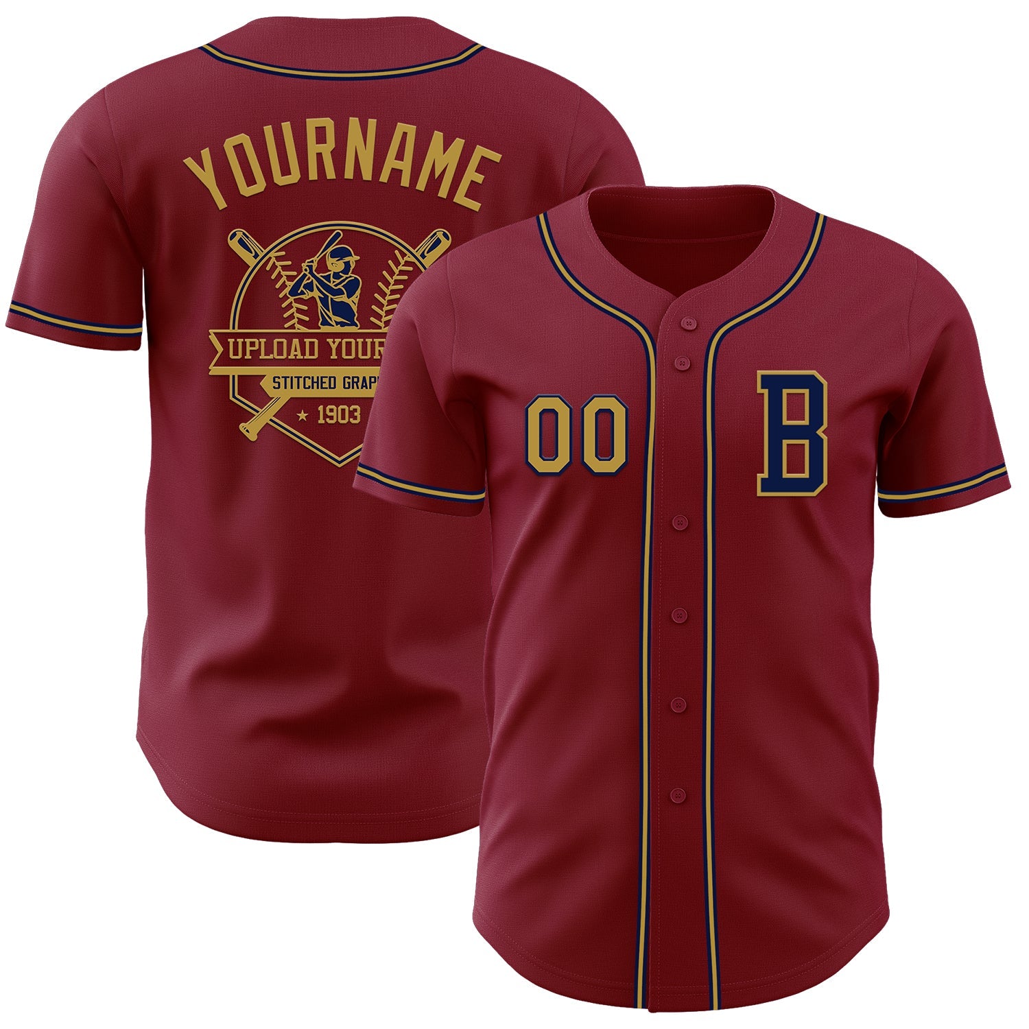 Custom Crimson Old Gold-Navy Authentic Baseball Jersey view 5