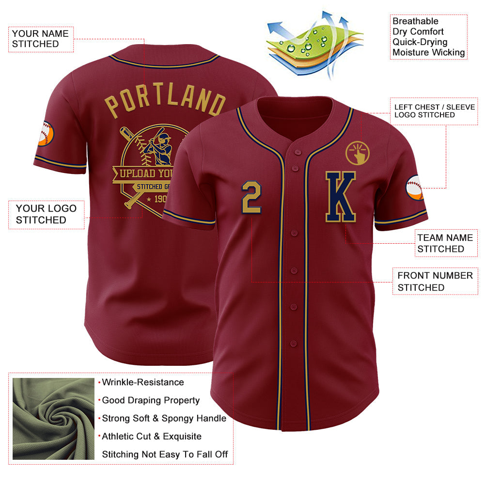 Custom Crimson Old Gold-Navy Authentic Baseball Jersey view 6