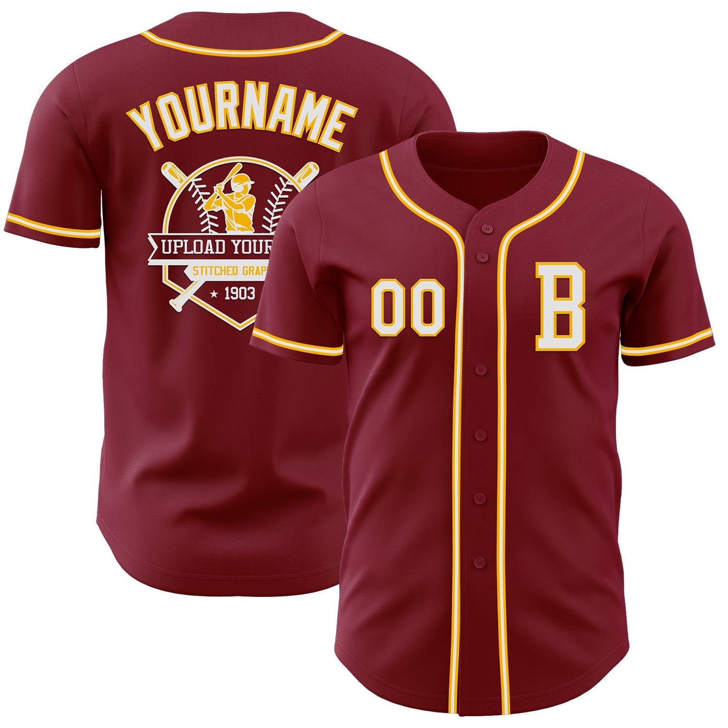 Custom Crimson White-Gold Authentic Baseball Jersey view 5