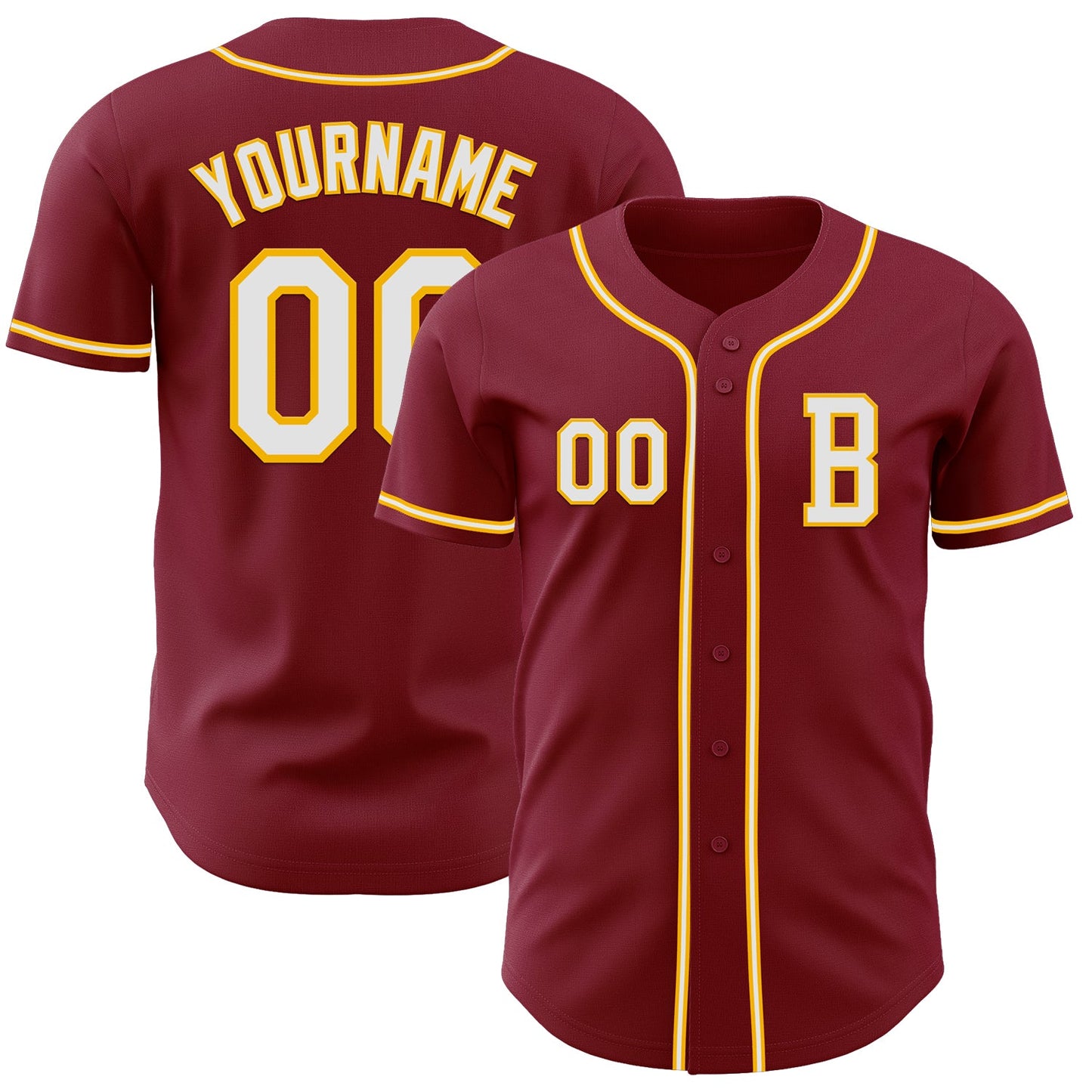 Custom Crimson White-Gold Authentic Baseball Jersey - Main View