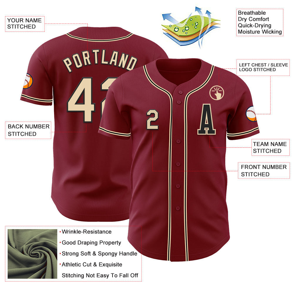Custom Crimson City Cream-Black Authentic Baseball Jersey view 2