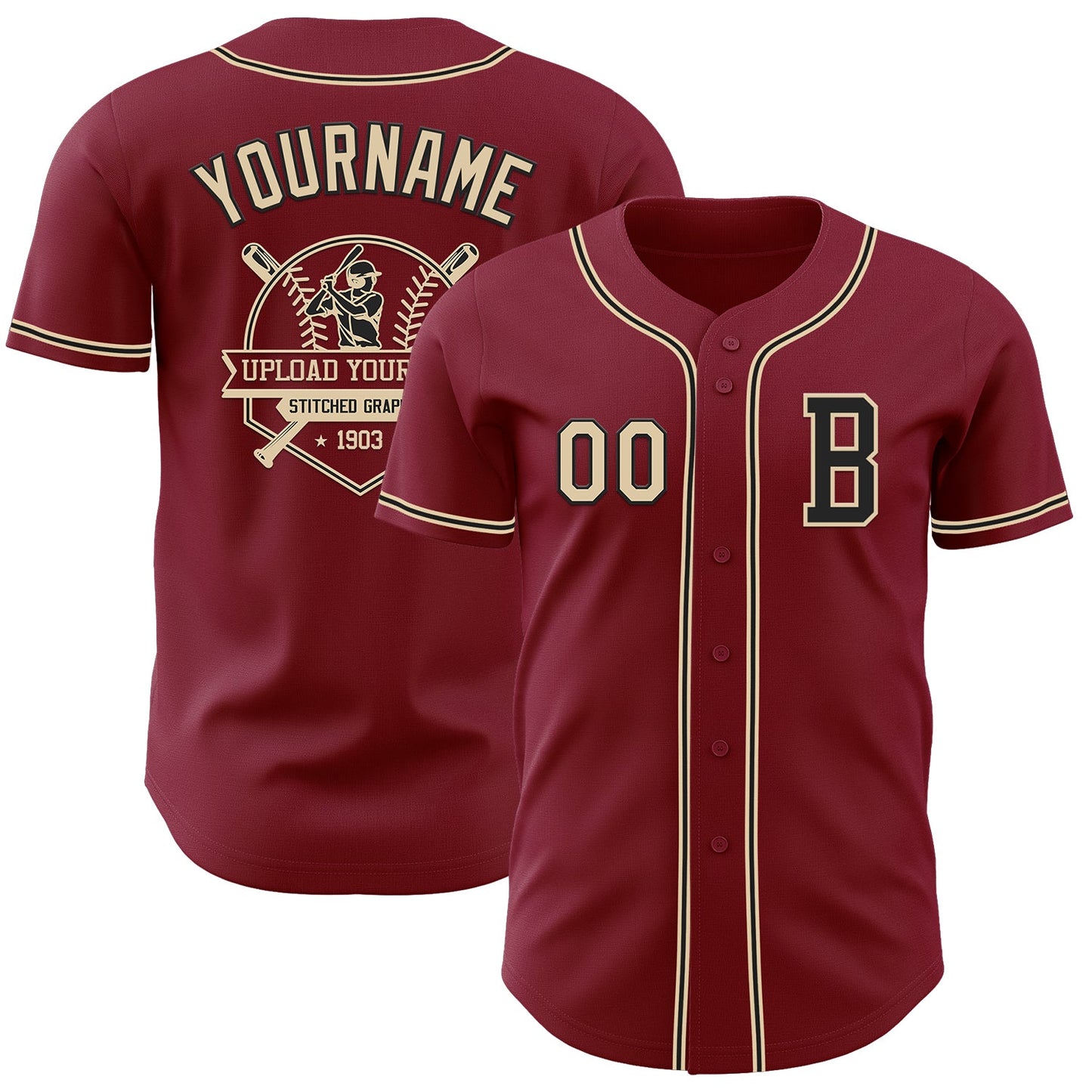 Custom Crimson City Cream-Black Authentic Baseball Jersey view 5