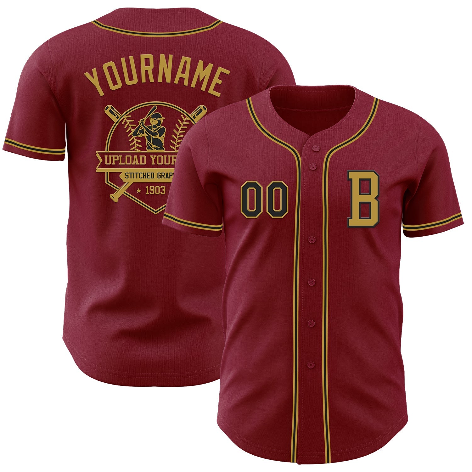 Custom Crimson Black-Old Gold Authentic Baseball Jersey view 5