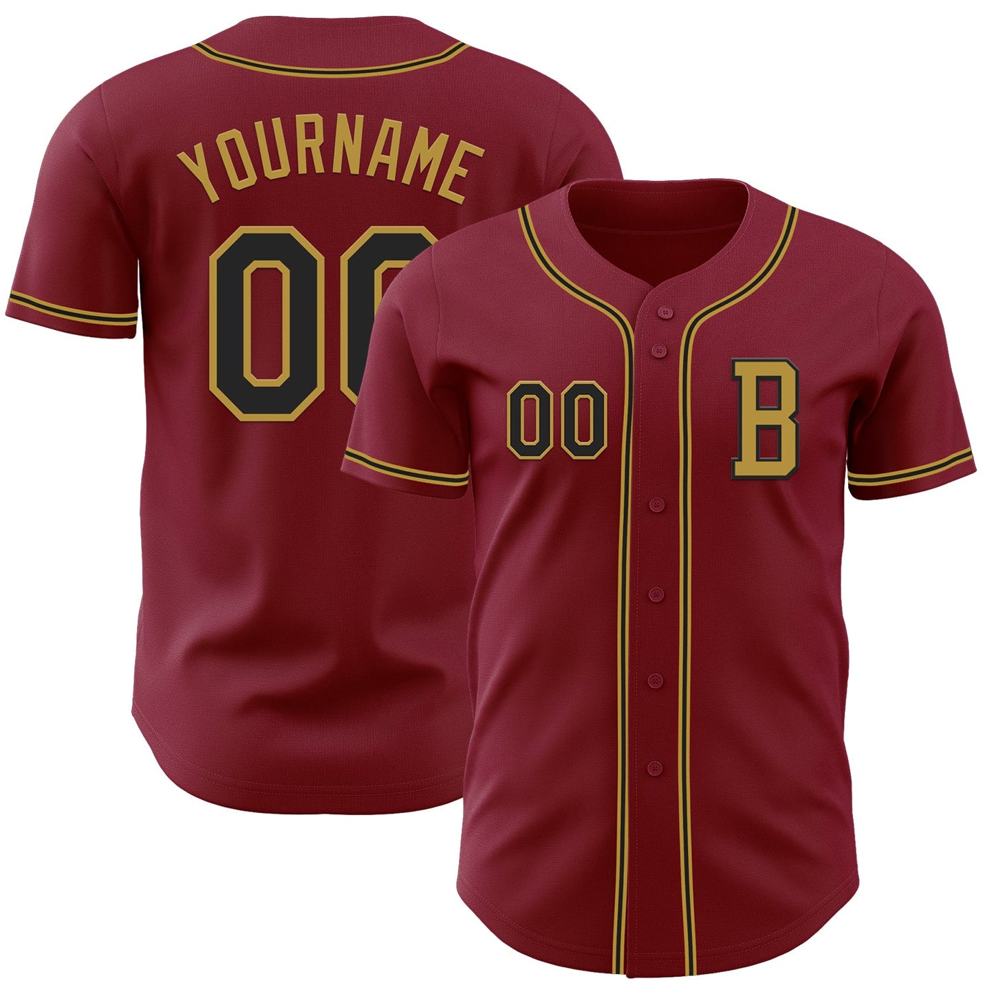 Custom Crimson Black-Old Gold Authentic Baseball Jersey - Main View