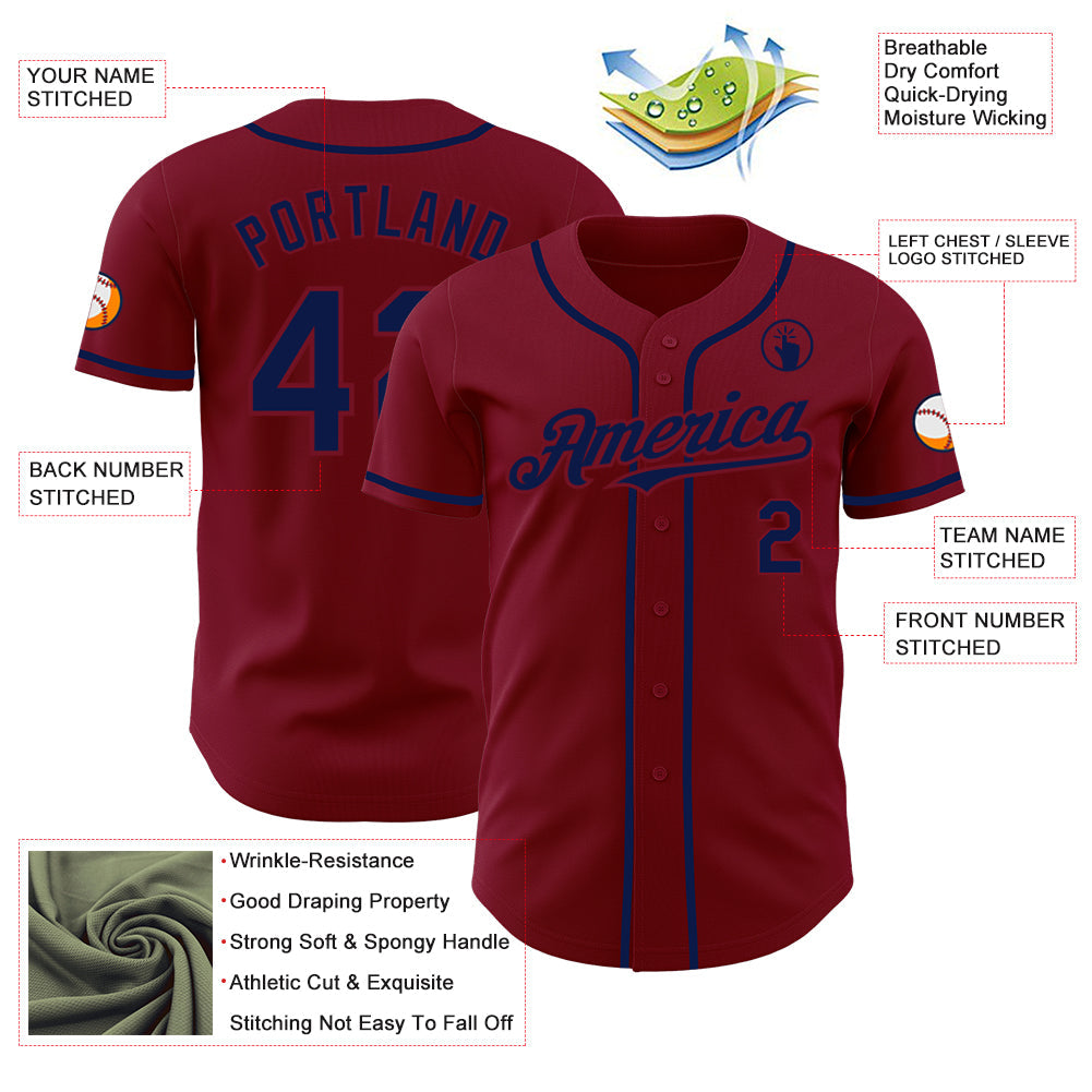 Custom Crimson Navy Authentic Baseball Jersey view 3
