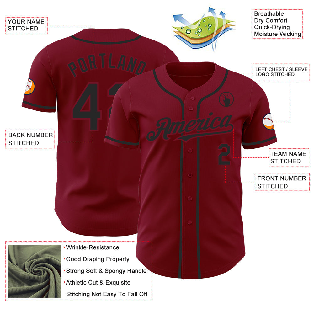 Custom Crimson Black Authentic Baseball Jersey view 3