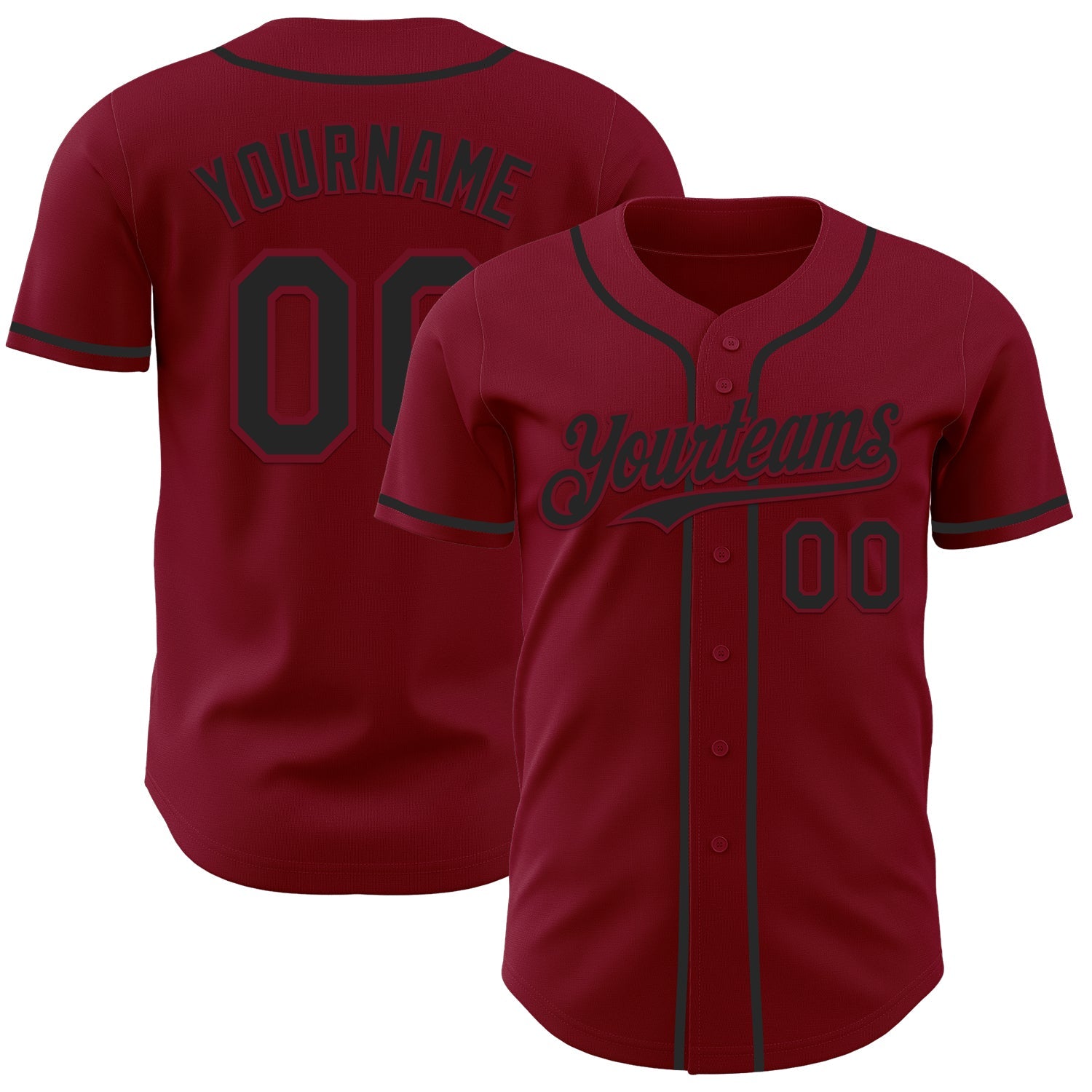 Custom Crimson Black Authentic Baseball Jersey - Main View