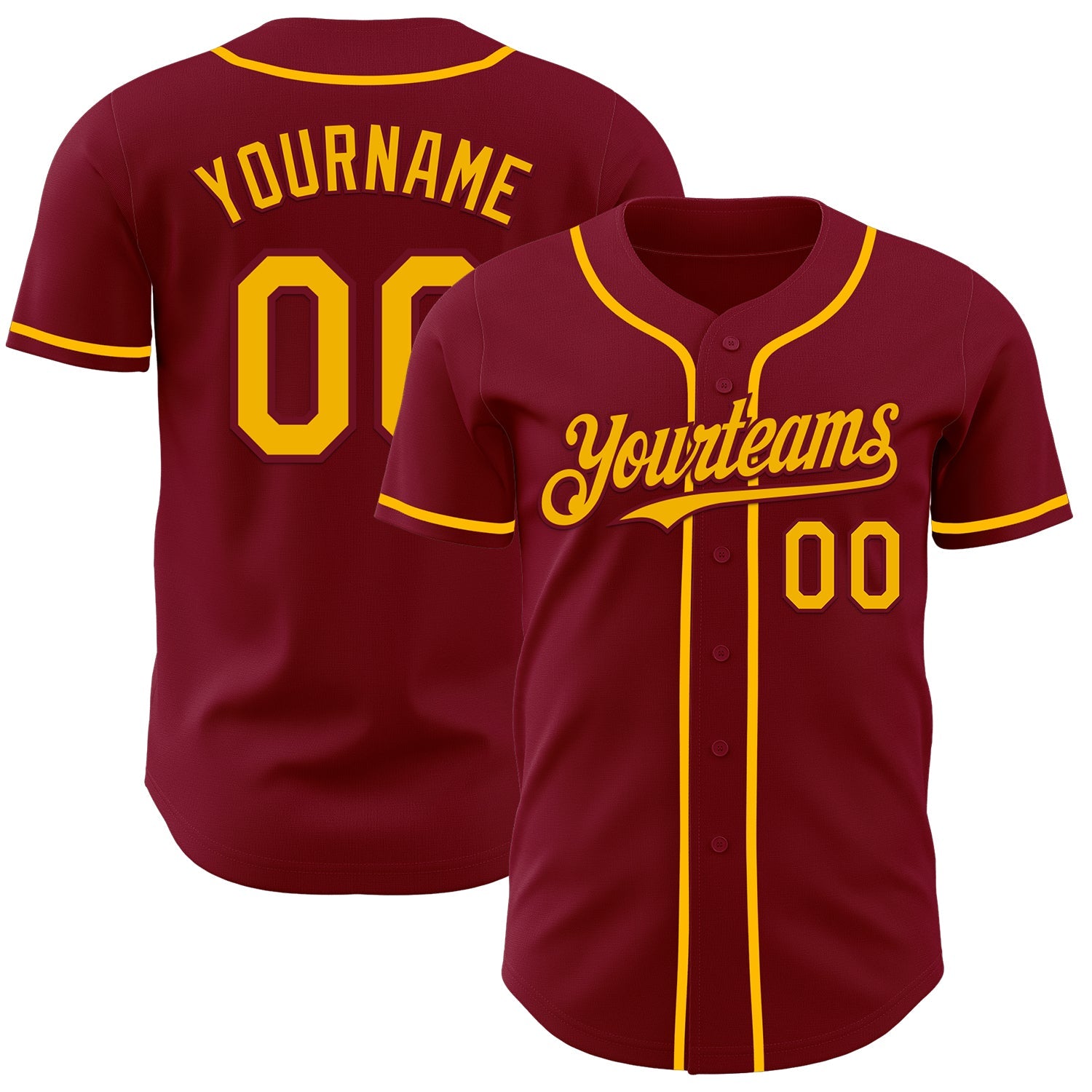Custom Crimson Gold Authentic Baseball Jersey - Main View