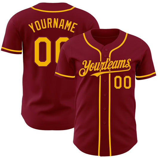 Custom Crimson Gold Authentic Baseball Jersey - Main View