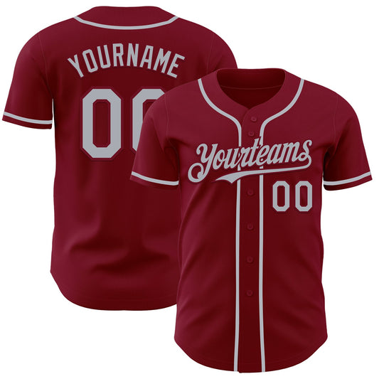 Custom Crimson Gray Authentic Baseball Jersey - Main View