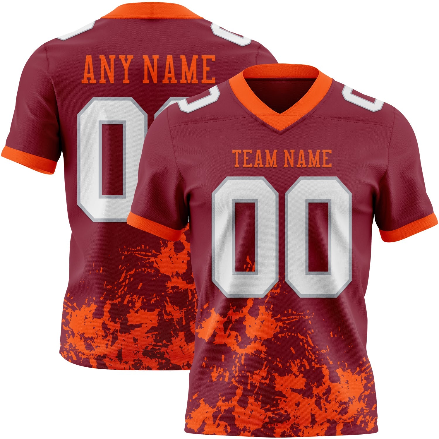 Custom Crimson White Orange-Gray 3D Pattern Splash Authentic Football Jersey - Main View