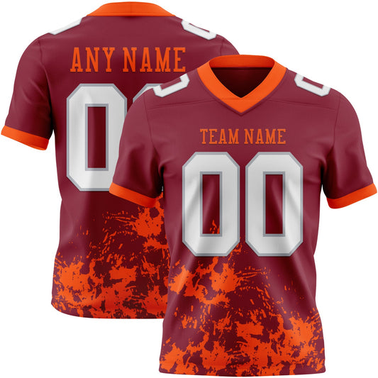 Custom Crimson White Orange-Gray 3D Pattern Splash Authentic Football Jersey - Main View